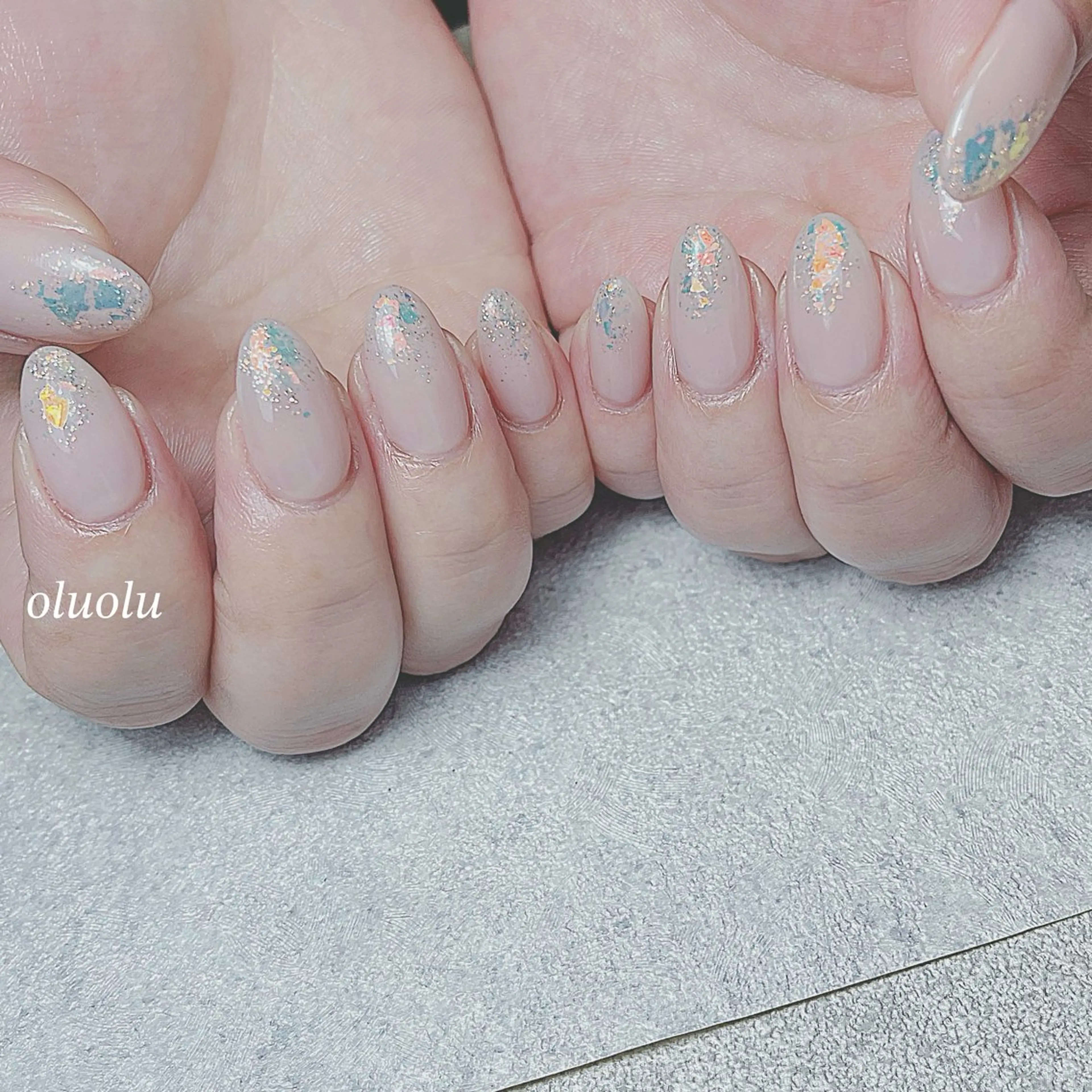 ネイル アートネイル オーロラネイル オフィスネイル ピンク シンプルネイル 大村 紬華のネイルデザイン