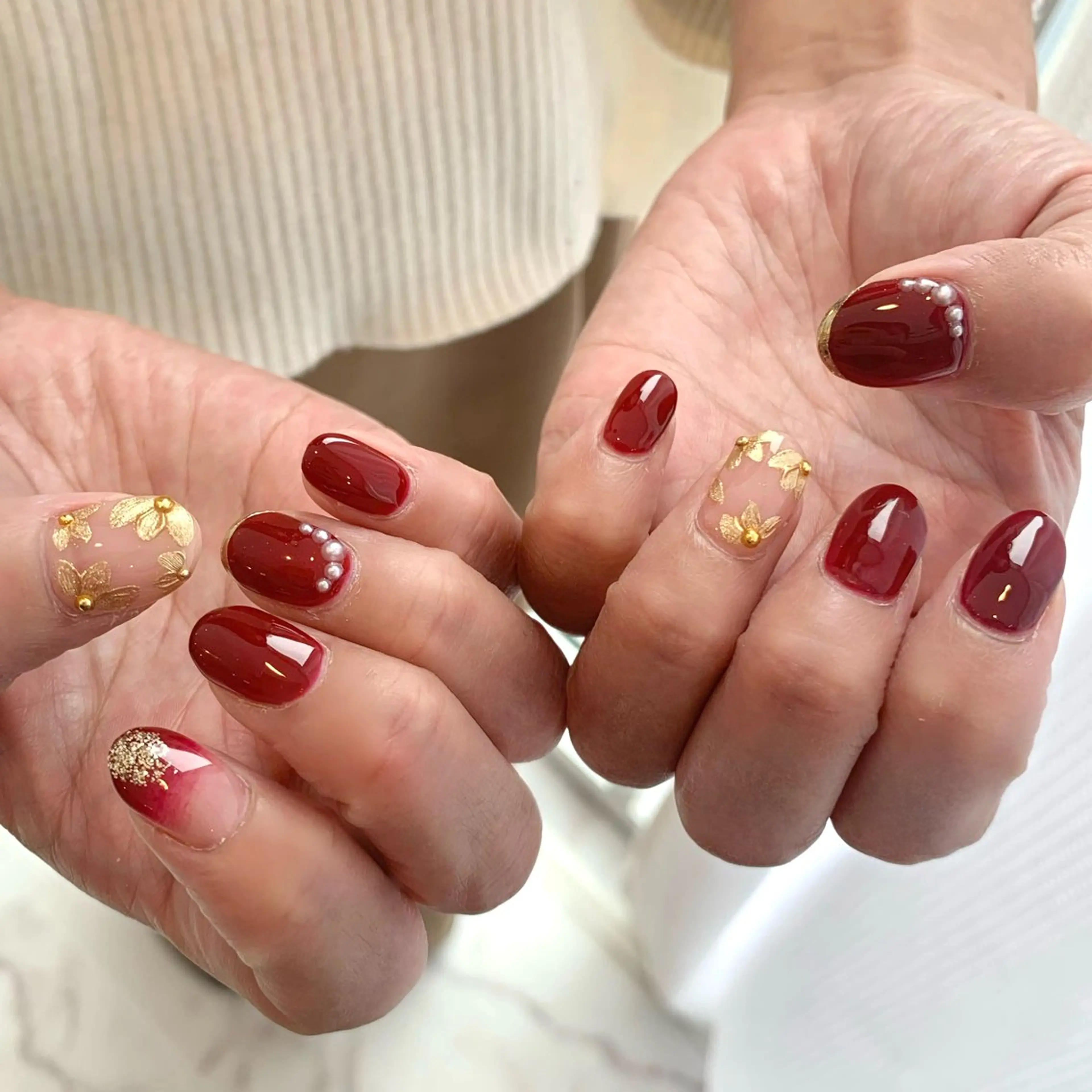 ネイル ボルドー ゴールド 【ANEMONA】 NIHOのマツエク・マツパデザイン