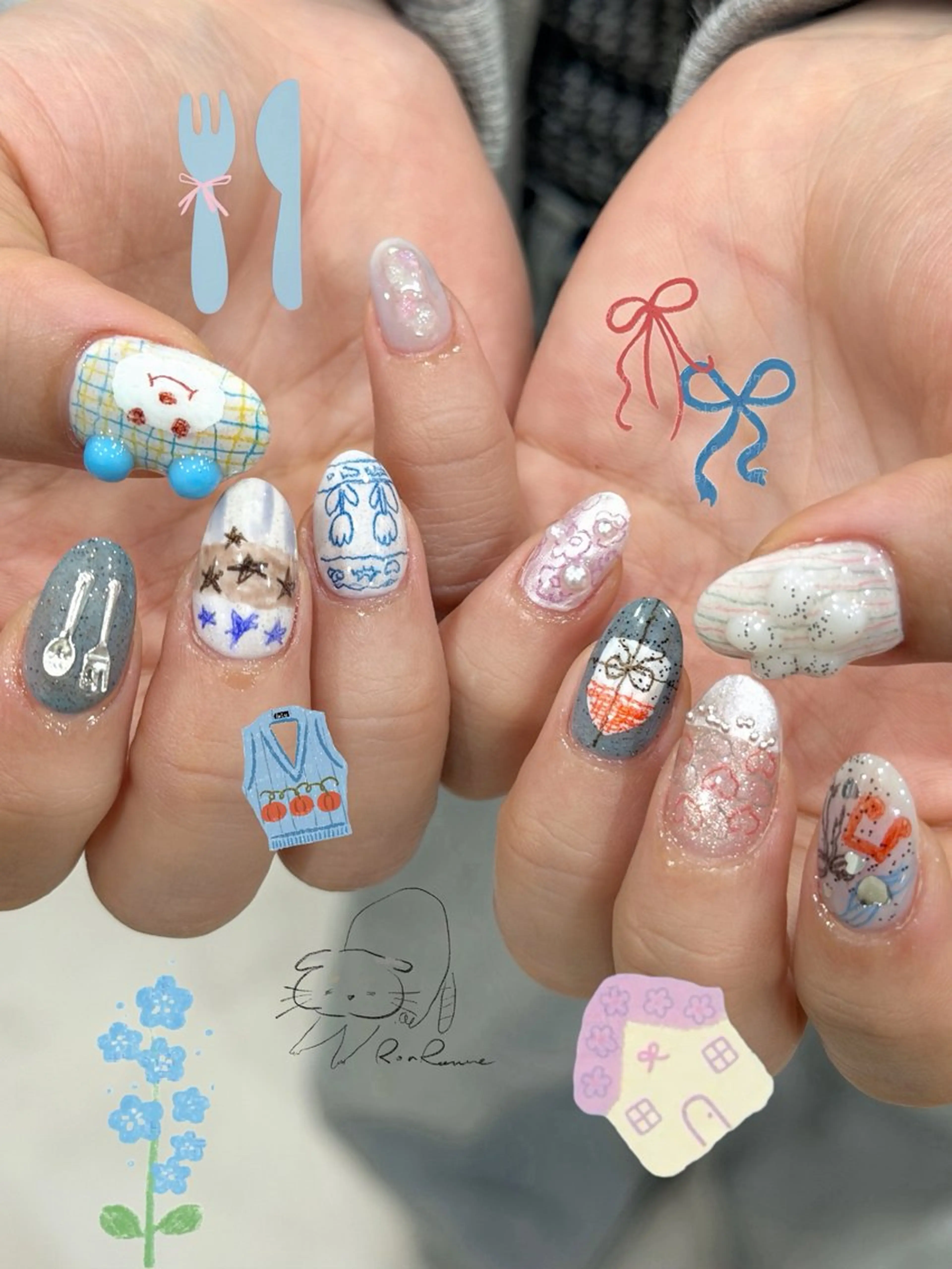 ネイル オーロラネイル 長さ出し フレンチネイル ジェルネイル ミラーネイル ハンドネイル ronronne .のネイルデザイン