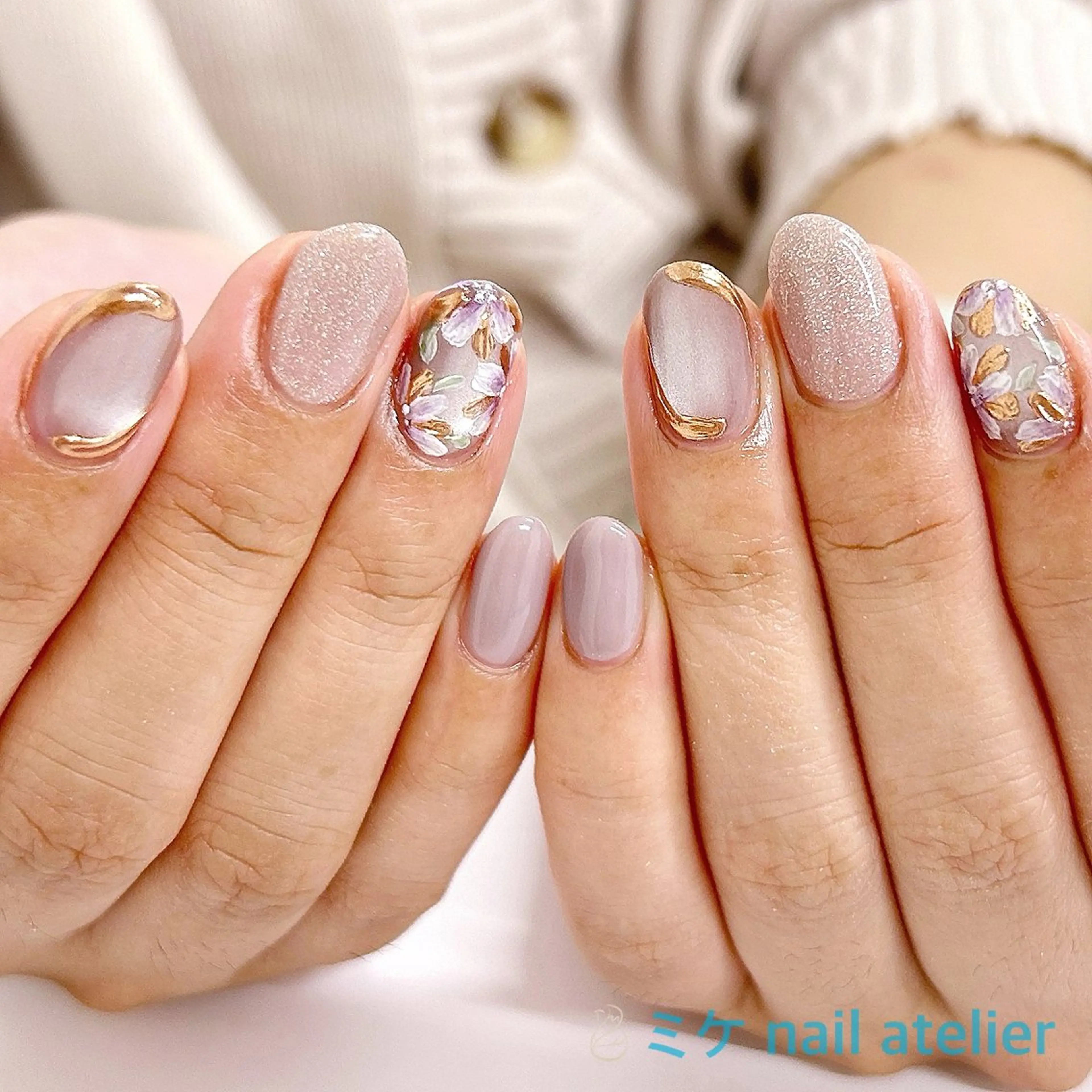 ネイル アートネイル フラワーネイル ジェルネイル ゴールド マグネットネイル ハンドネイル h. rikaのネイルデザイン