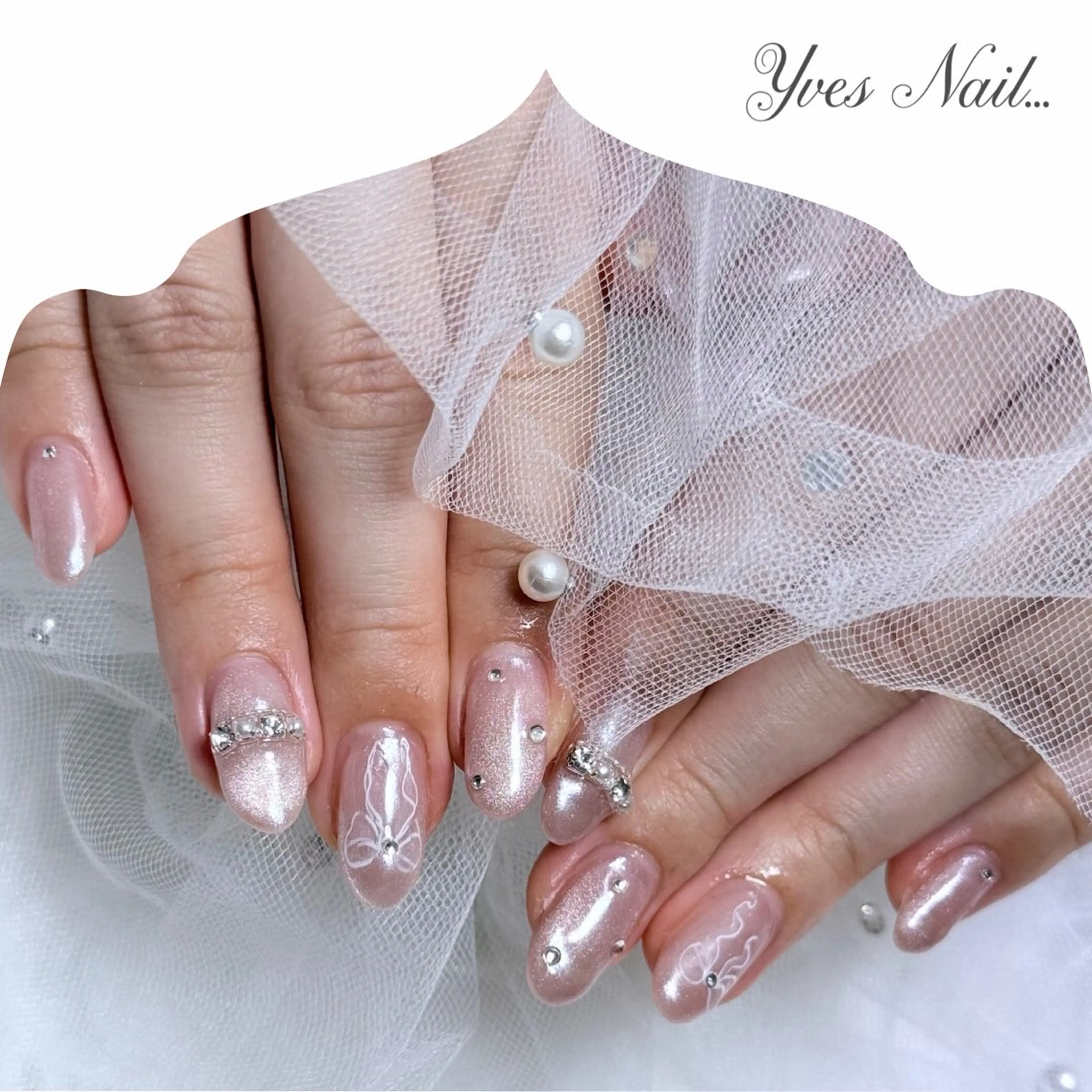 ネイル マグネットネイル ピンク リボン ハンドネイル kanno yのネイルデザイン