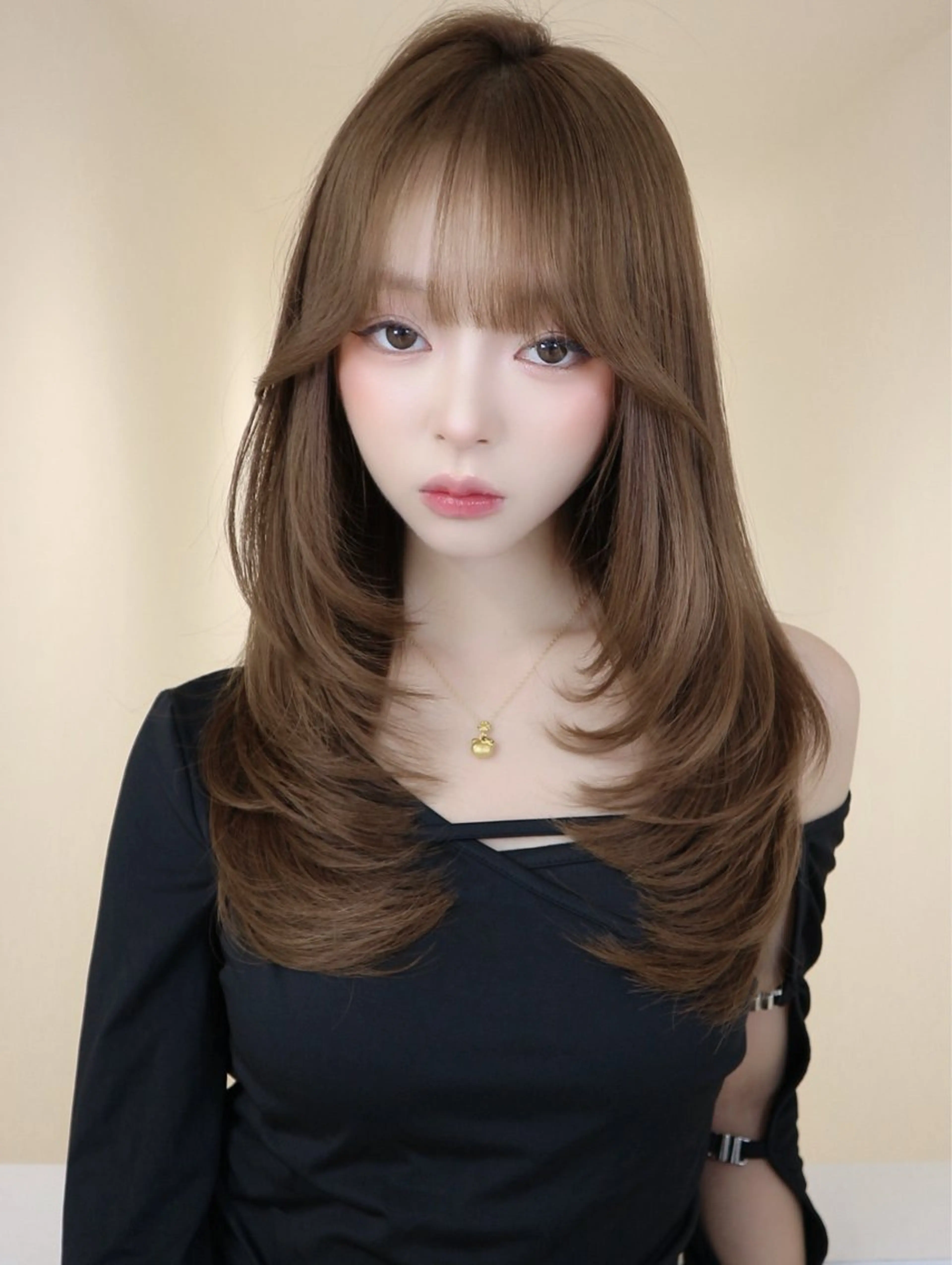 ロング リコ ハッシュカット 韓国レイヤーのヘアスタイル