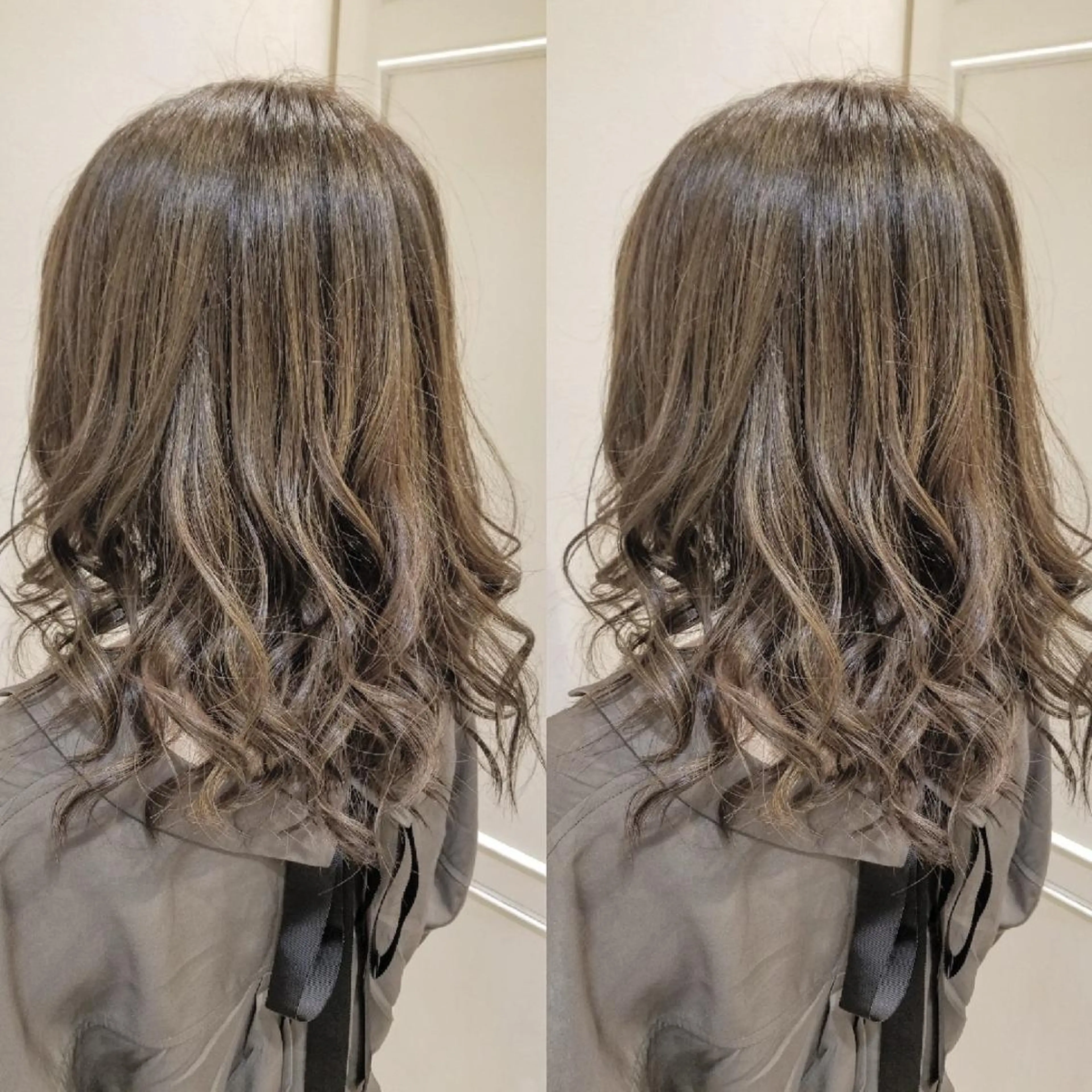 セミロング カラー グレージュ ハイライトカラー イルミナカラー カーキグレージュ ハイライト ヘアカラー トリートメント ブリーチ・ハイトーン 特化🎉内山のヘアスタイル