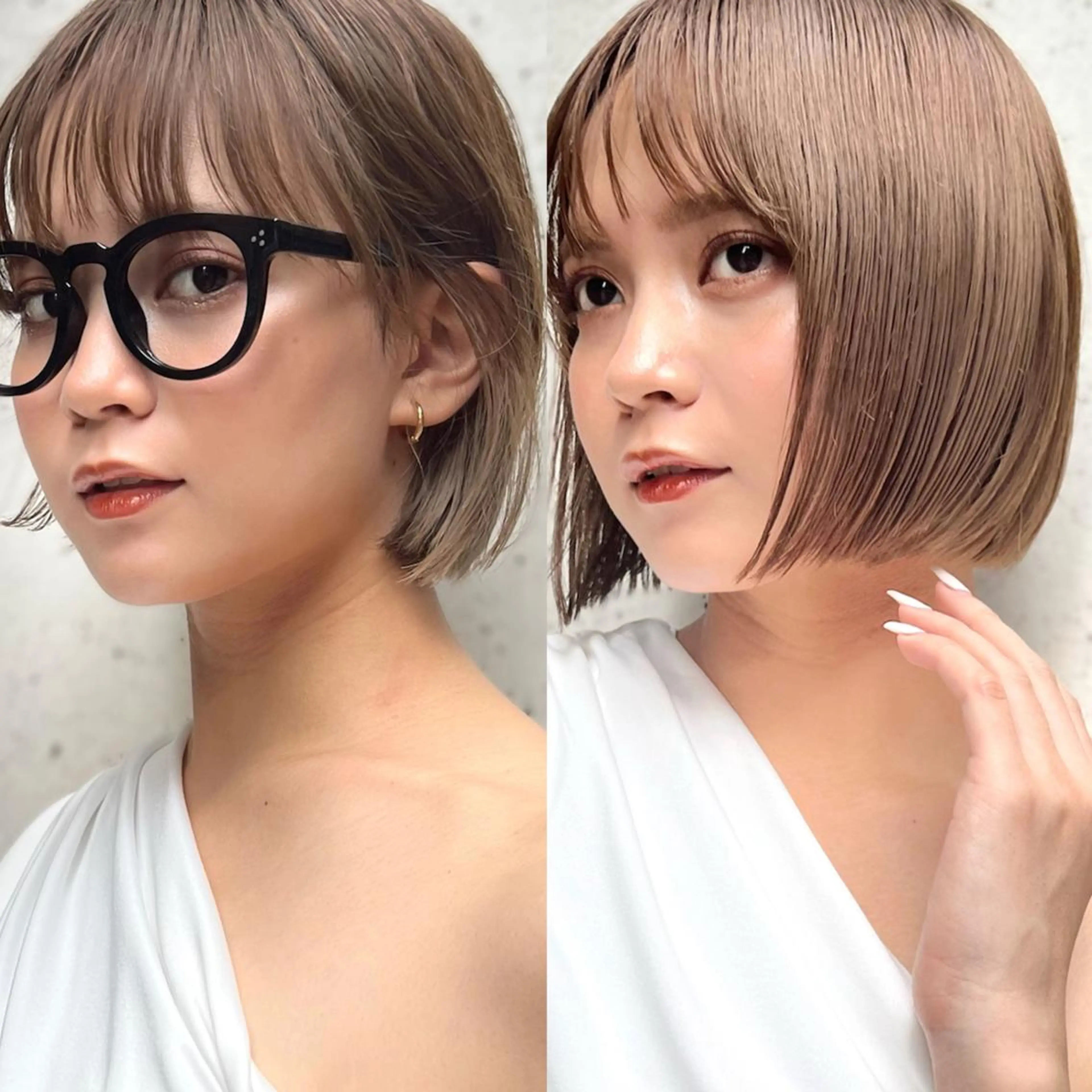 ショート カラー パーマ ヘアアレンジ ベージュカラー 透明感カラー グレージュ ボブ カット ヘアカラー トリートメント レイヤー専門家 ダブルカラー修のヘアスタイル