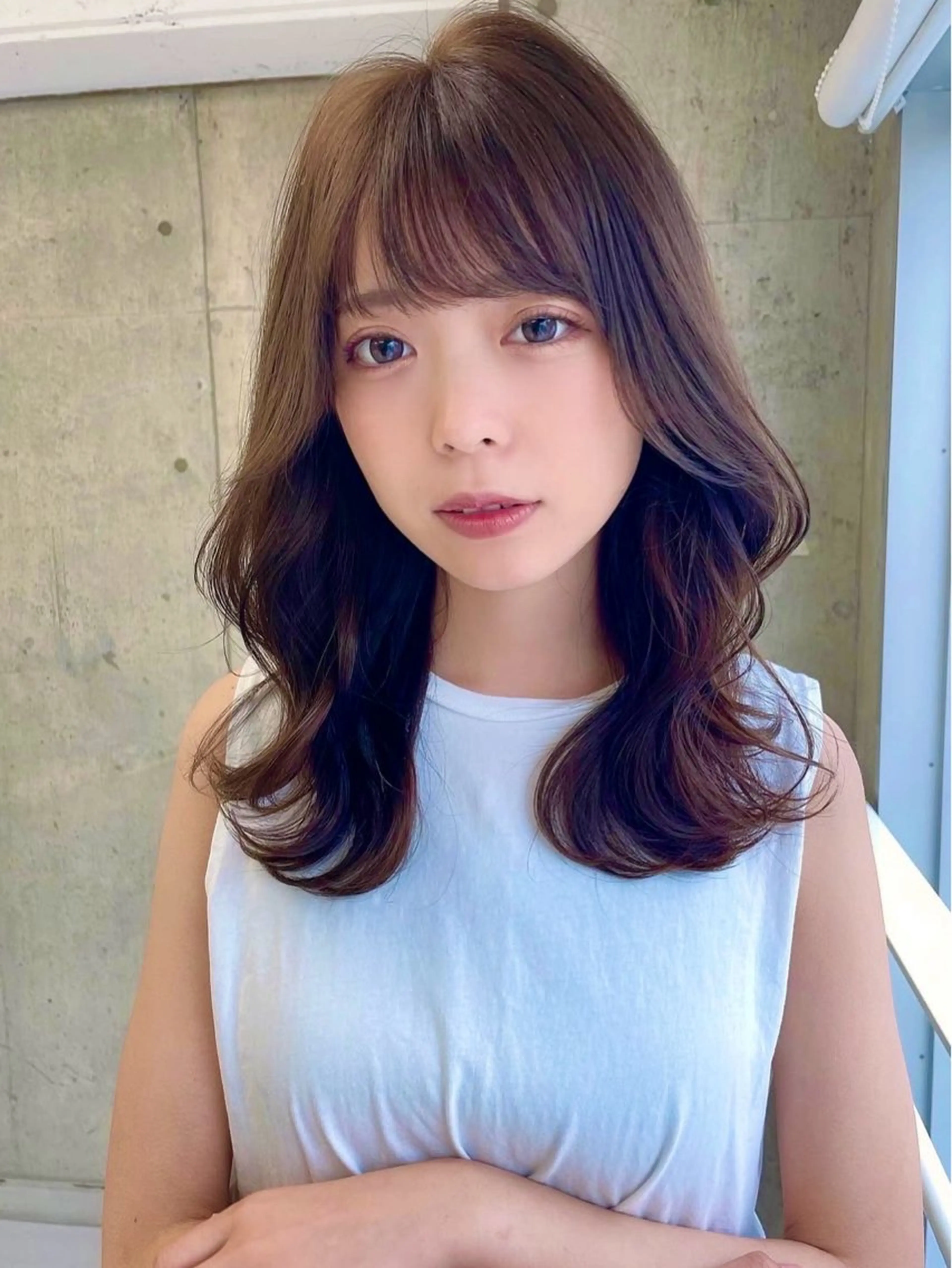 ミディアム カラー カット ヘアカラー トリートメント 興津/韓国レイヤー ダブルカラー美髪縮毛のヘアスタイル