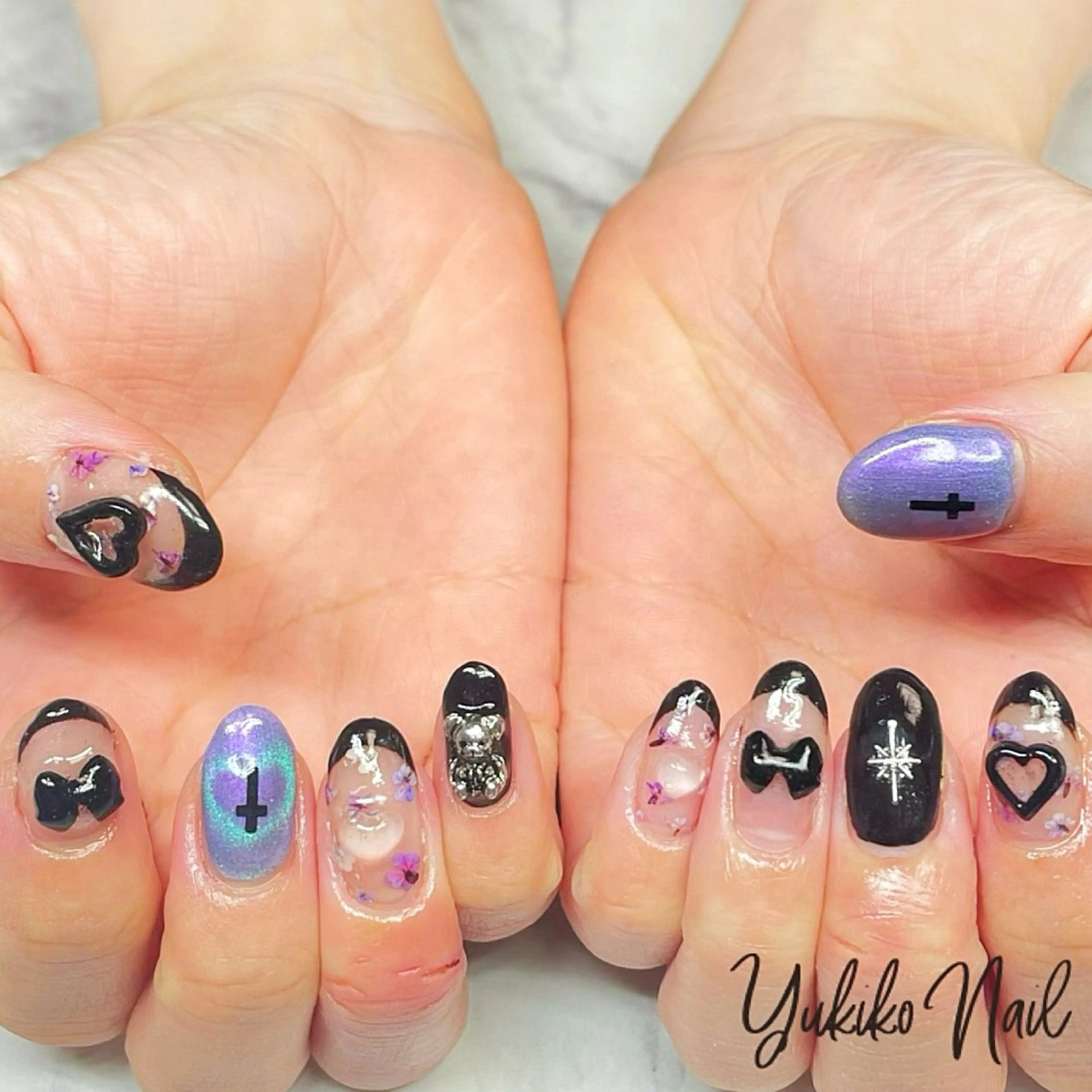 ネイル クリアネイル フレンチネイル ハート マグネットネイル 持ち込み ハンドネイル ユキコ ネイルのネイルデザイン