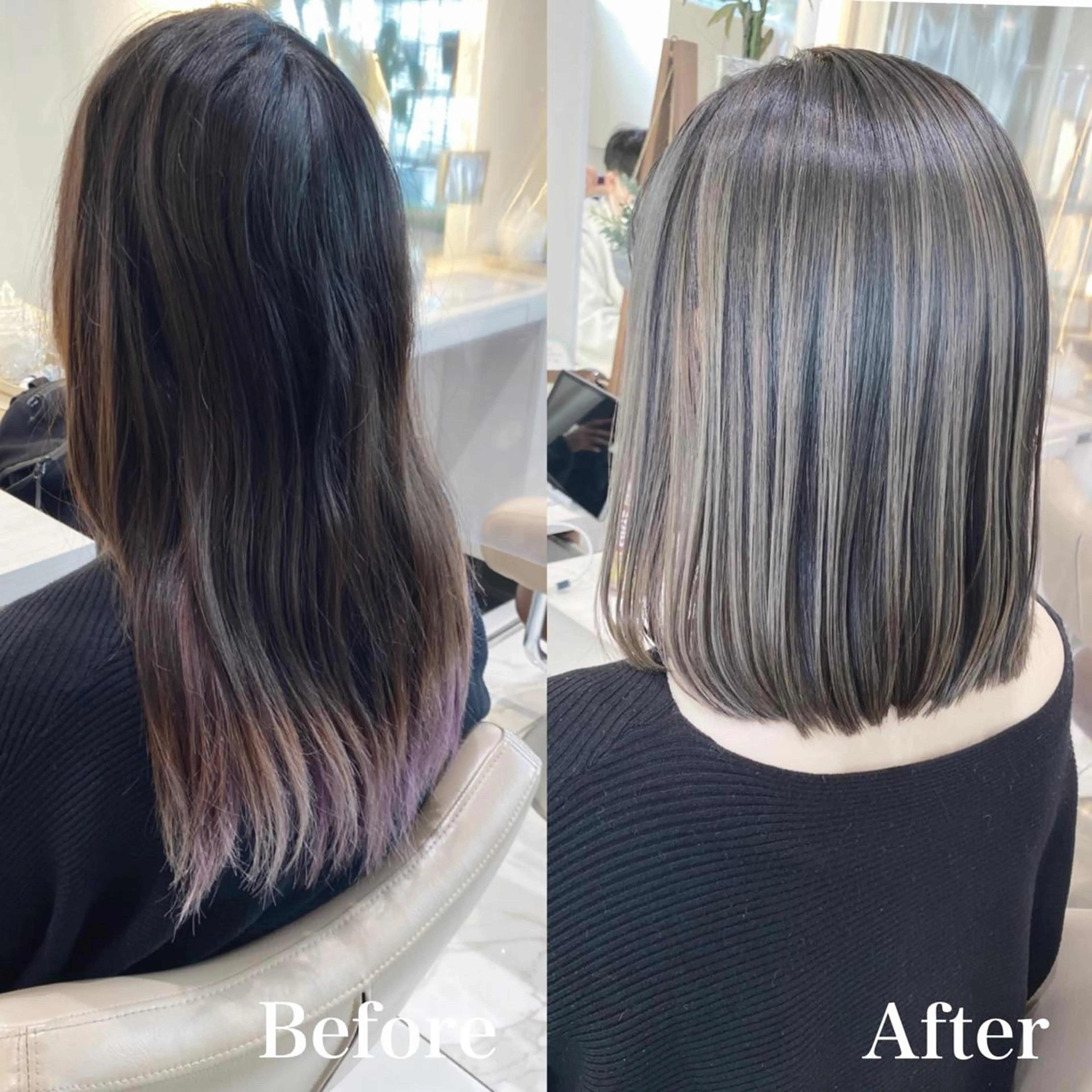 ミディアム カラー バレイヤージュ 髪質改善 レイヤーカット カット ヘアカラー トリートメント 山崎俊輔/髪質改善 /バレイヤージュのヘアスタイル