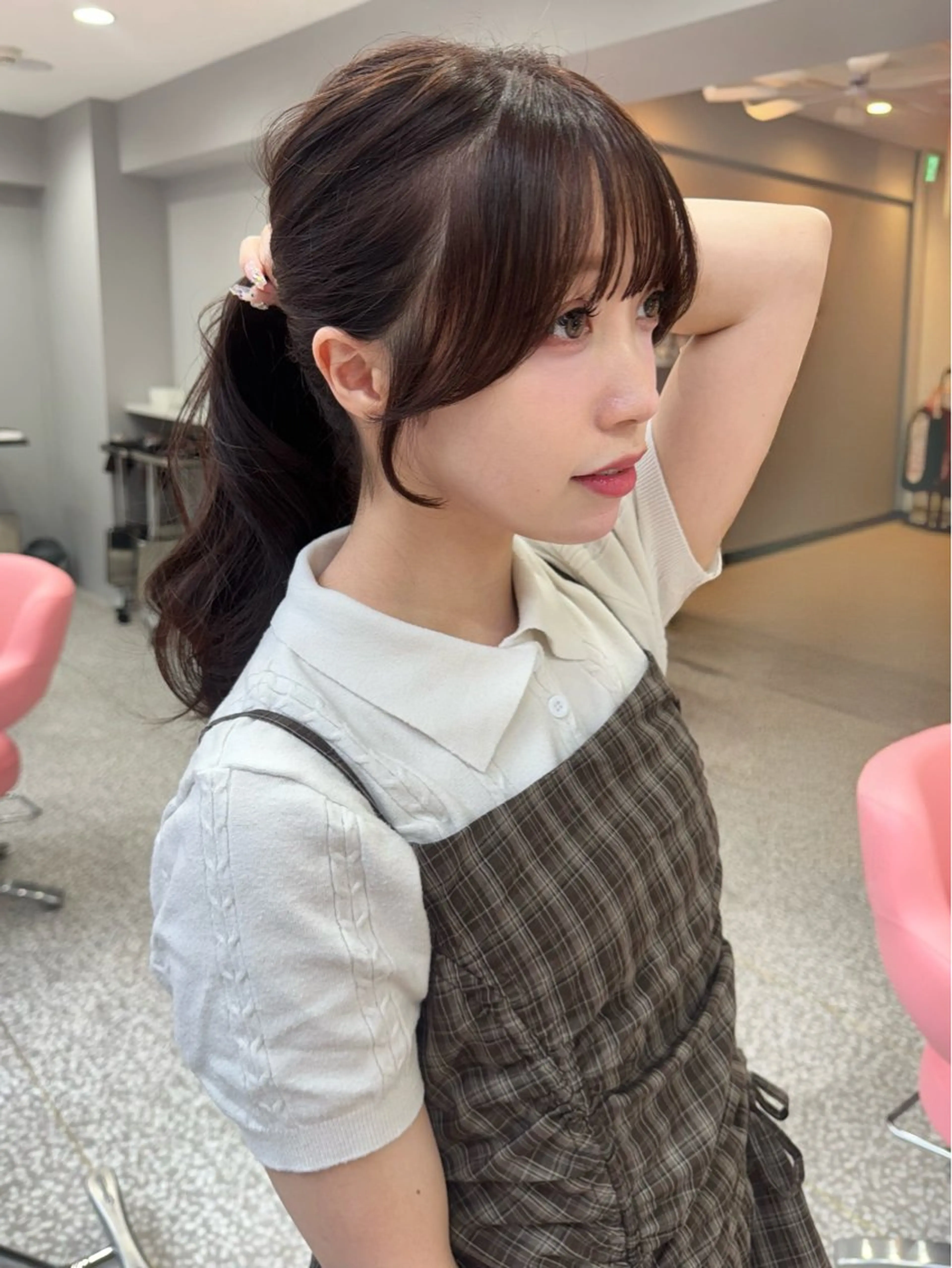 ロング ラベンダーベージュ 顔まわりレイヤー 顔周りカット 韓国風ヘア レイヤーカット カット ヘアカラー 顔周り/透明感カラー REINA𓍯のヘアスタイル