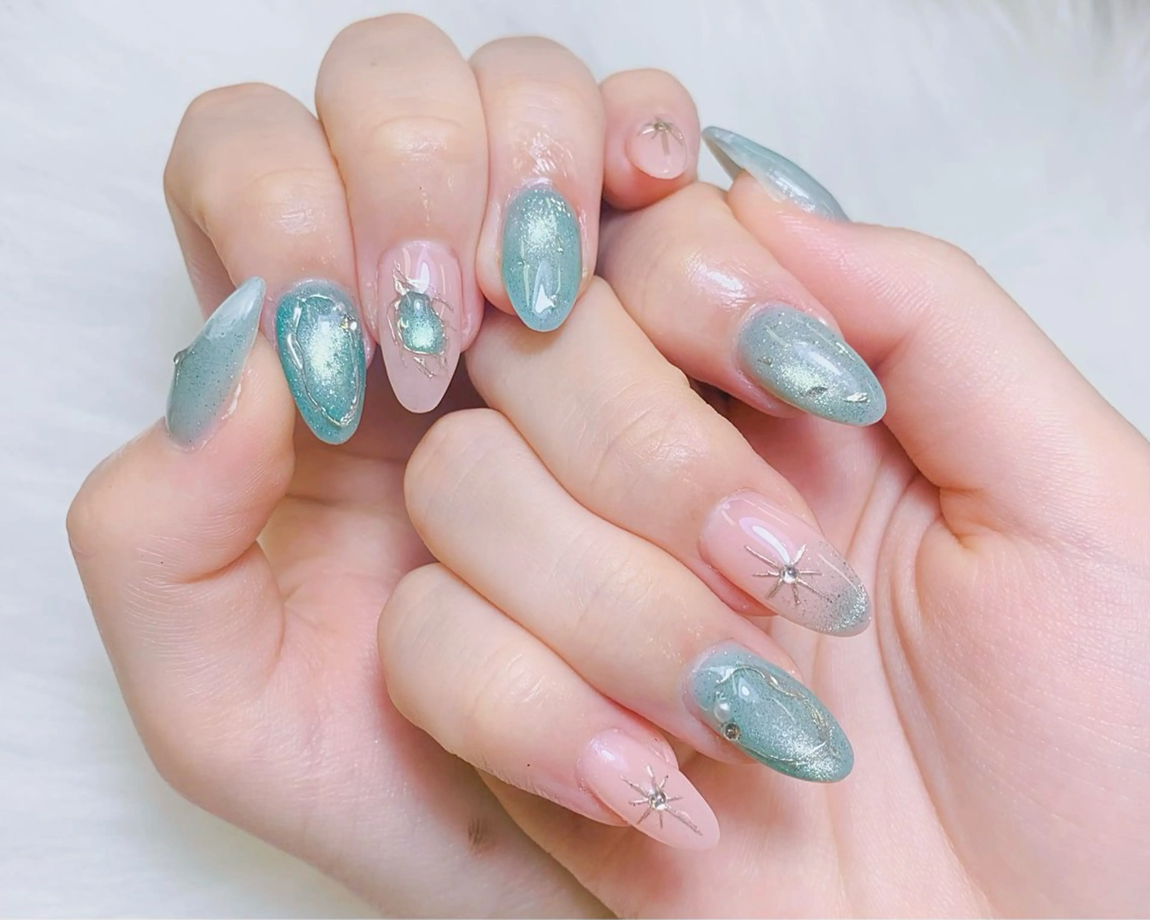ネイル チークネイル 長さ出し フラッシュネイル フレンチネイル グラデーション ハンドネイル AN NAIL SALONのネイルデザイン