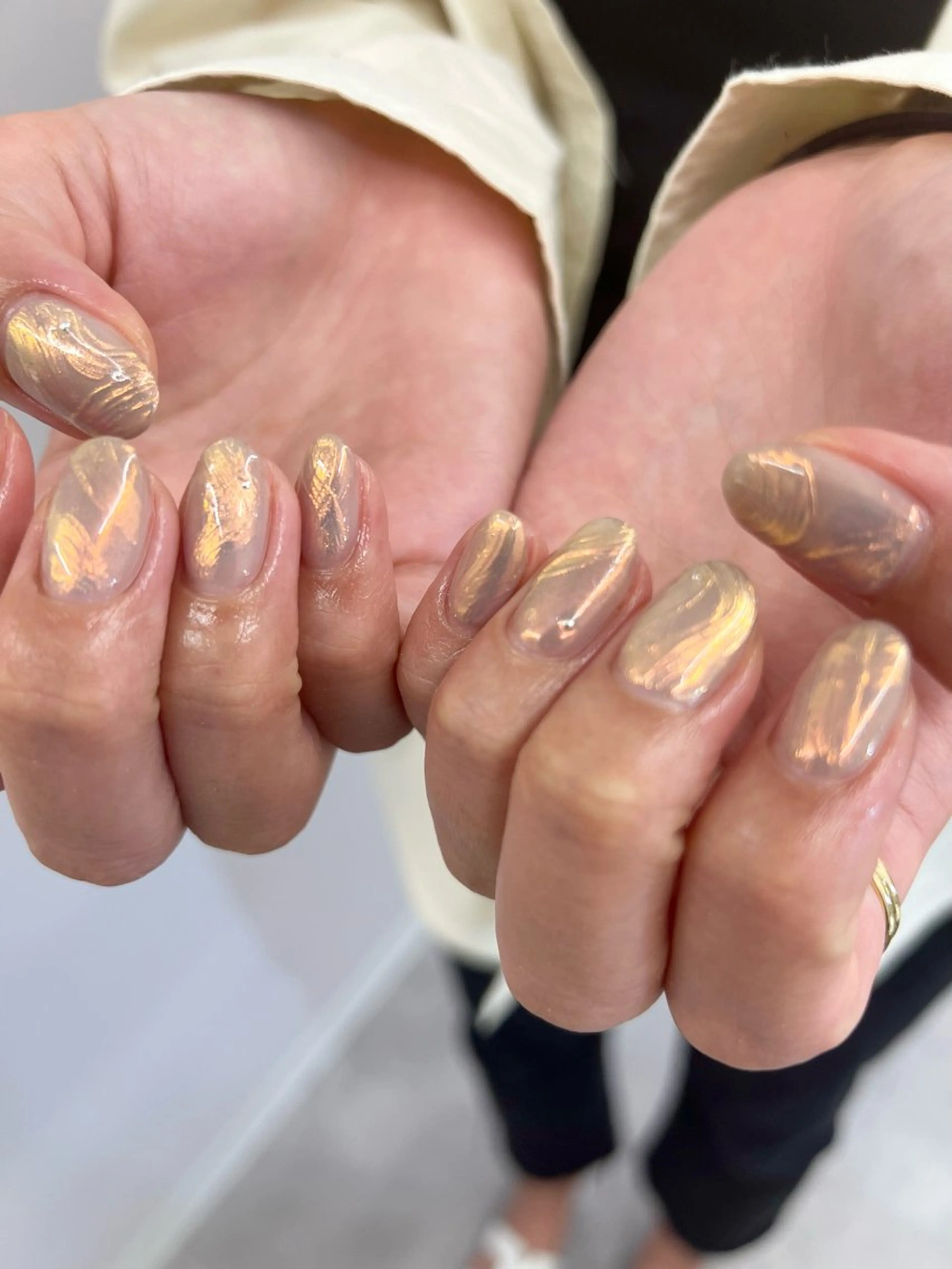 ネイル オーロラネイル ジェルネイル ミラーネイル ニュアンスネイル オレンジ Bana_ Nailのネイルデザイン