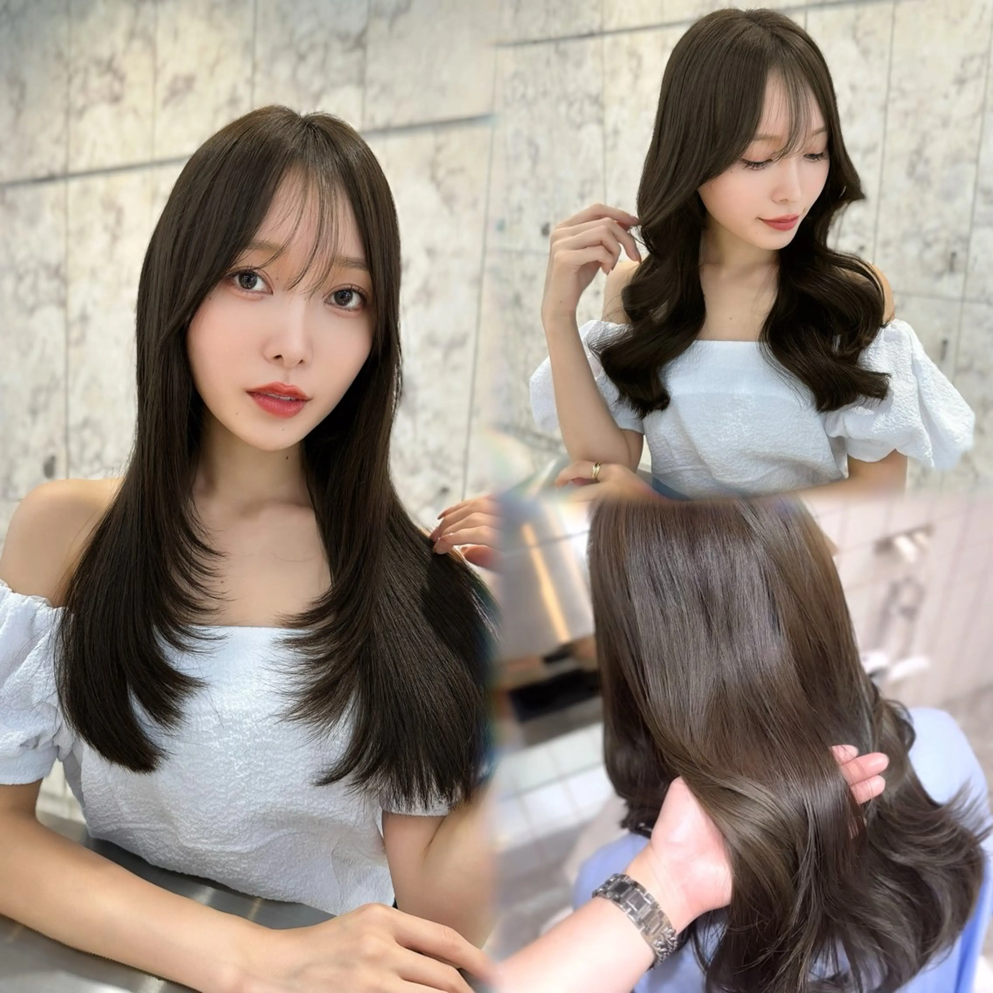 ロング カラー ブリーチ ダブルカラー グレージュ ブリーチなしカラー オリーブグレージュ カット ヘアカラー トリートメント 髪質改善/韓国ヘア レイヤー/新宿/ロミのヘアスタイル