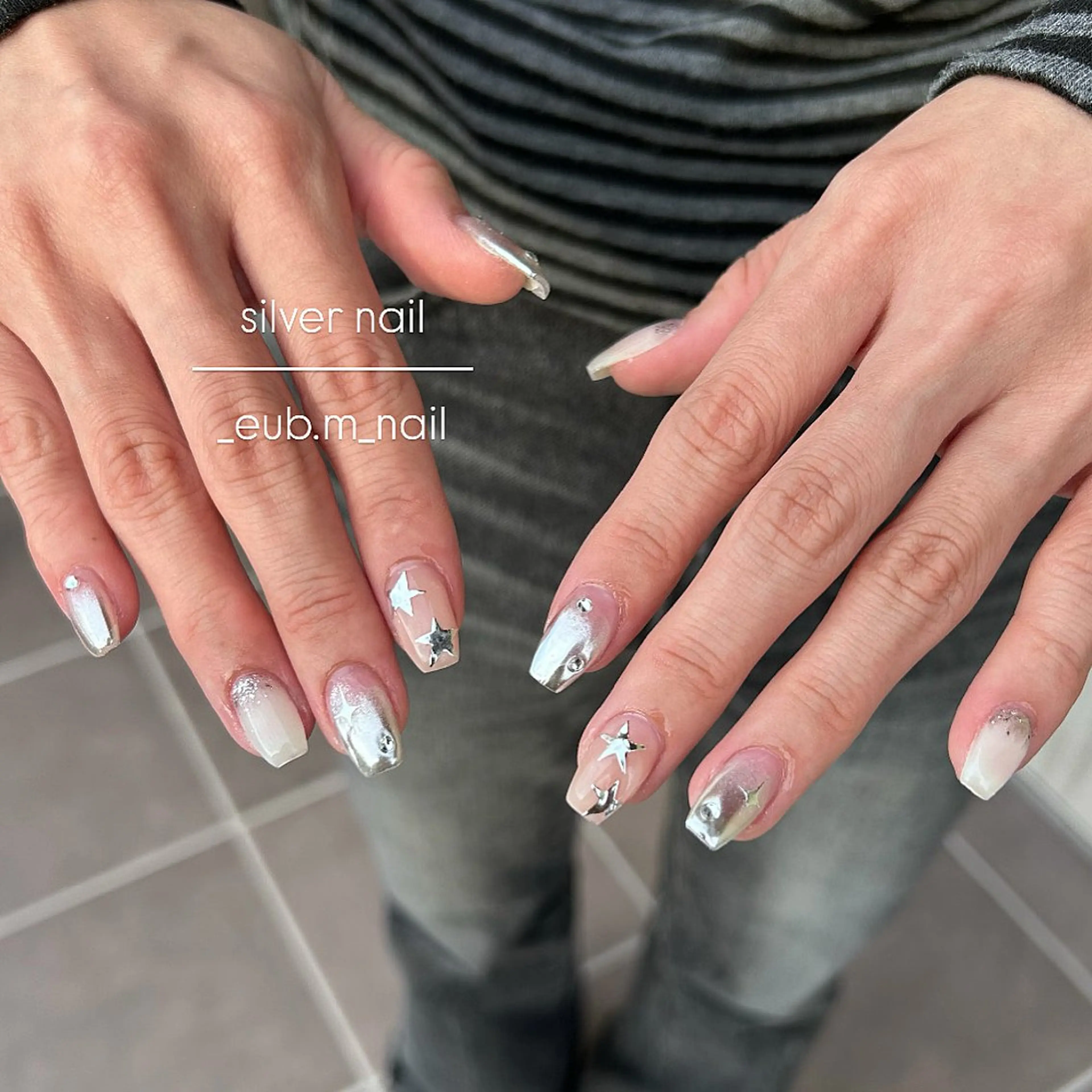 ネイル ミラーネイル シルバー ハンドネイル 深夜ネイルサロン eub.m_nailのネイルデザイン