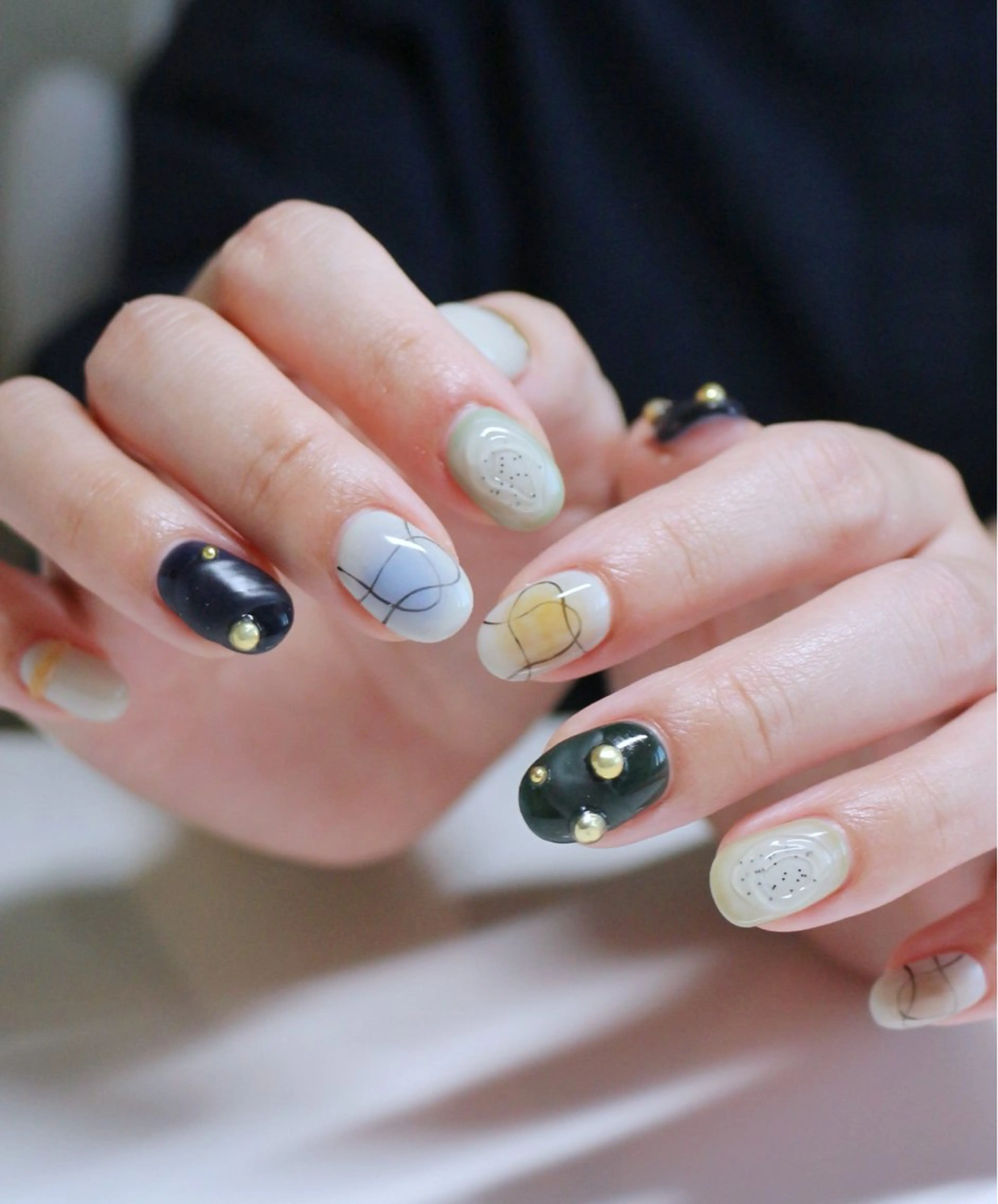 ネイル ブルー 韓国ネイル マットネイル ミラーネイル ニュアンスネイル ハンドネイル Baku Nailsのネイルデザイン