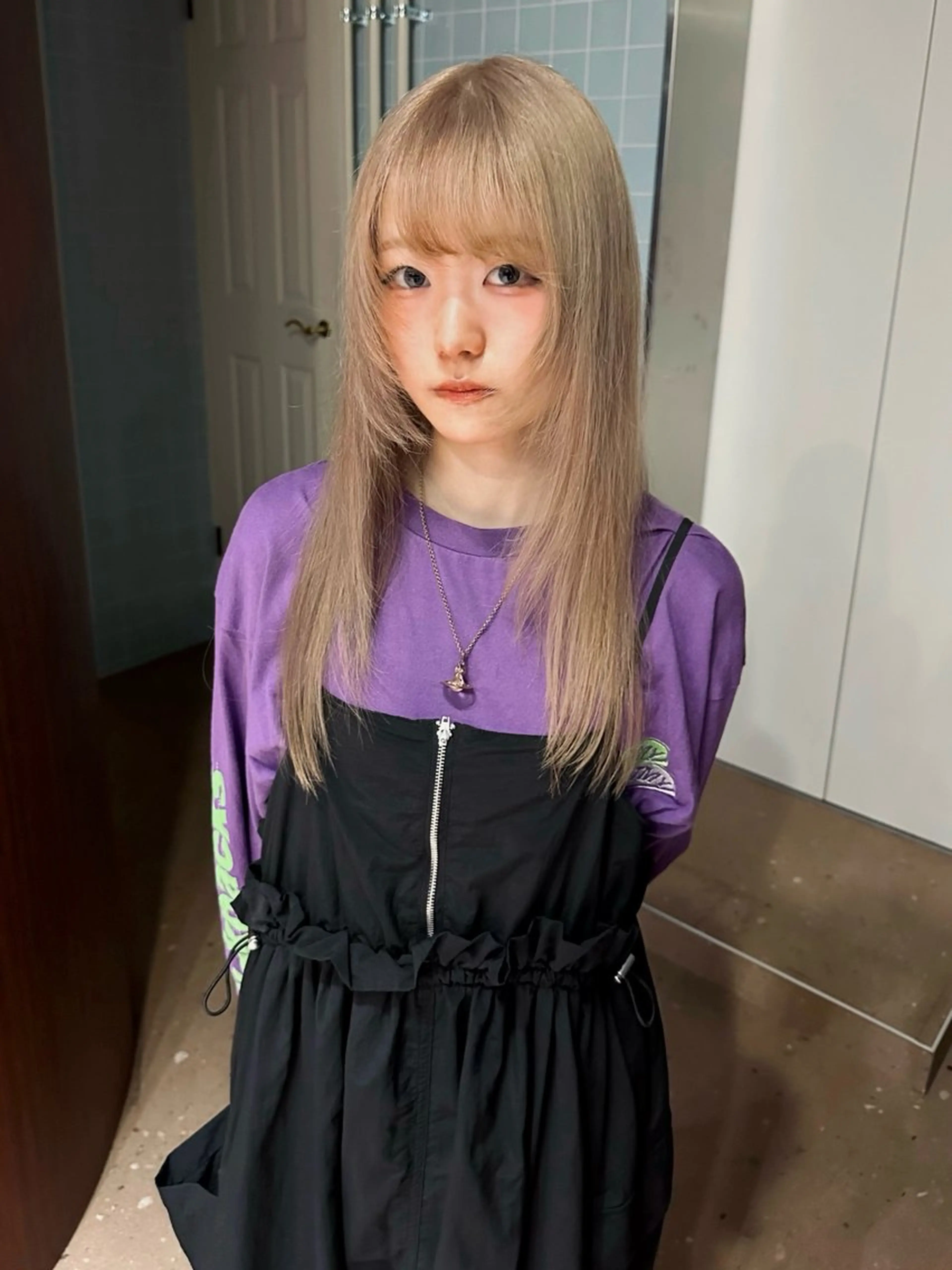 ロング カラー ブリーチ ハイトーンカラー 顔まわりレイヤー レイヤーカット ウルフカット カット ヘアカラー cope'u ROWEN所属・ウルフ/レイヤー/ 渋谷🔮Yudaiのヘアスタイル