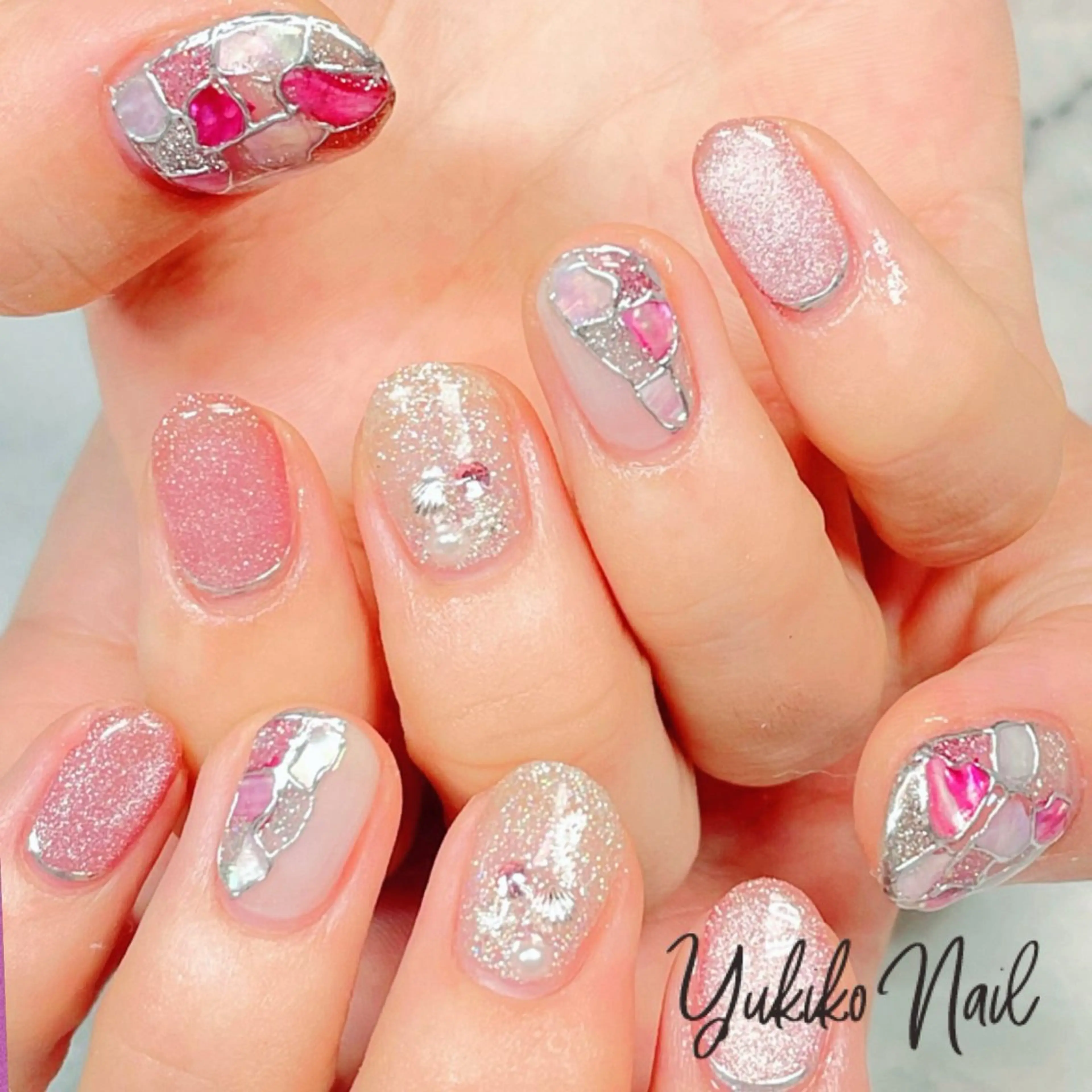 ネイル マグネットネイル ミラーネイル ピンク 夏ネイル ユキコ ネイルのネイルデザイン