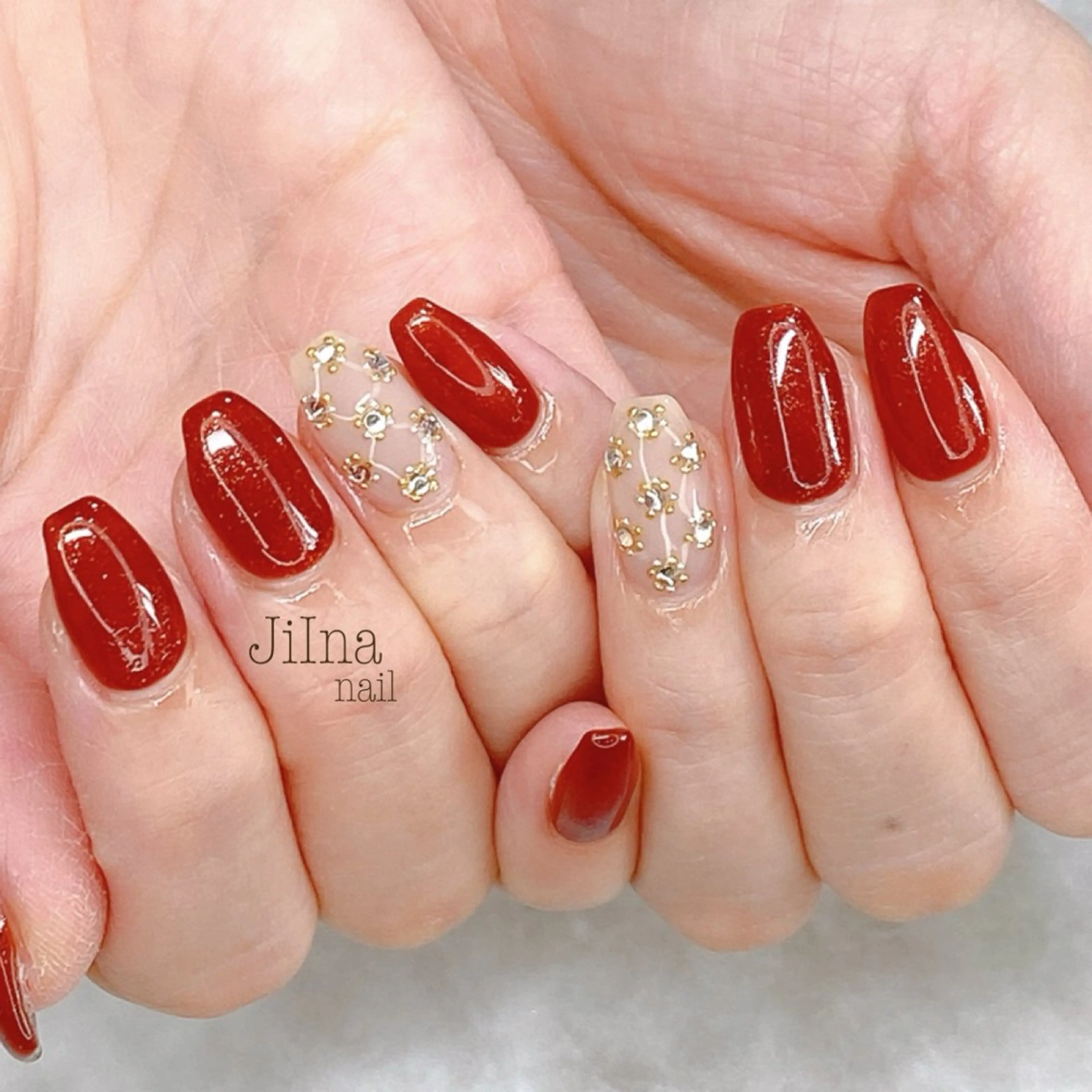 ネイル ブラウン オレンジ JiIna nailのネイルデザイン