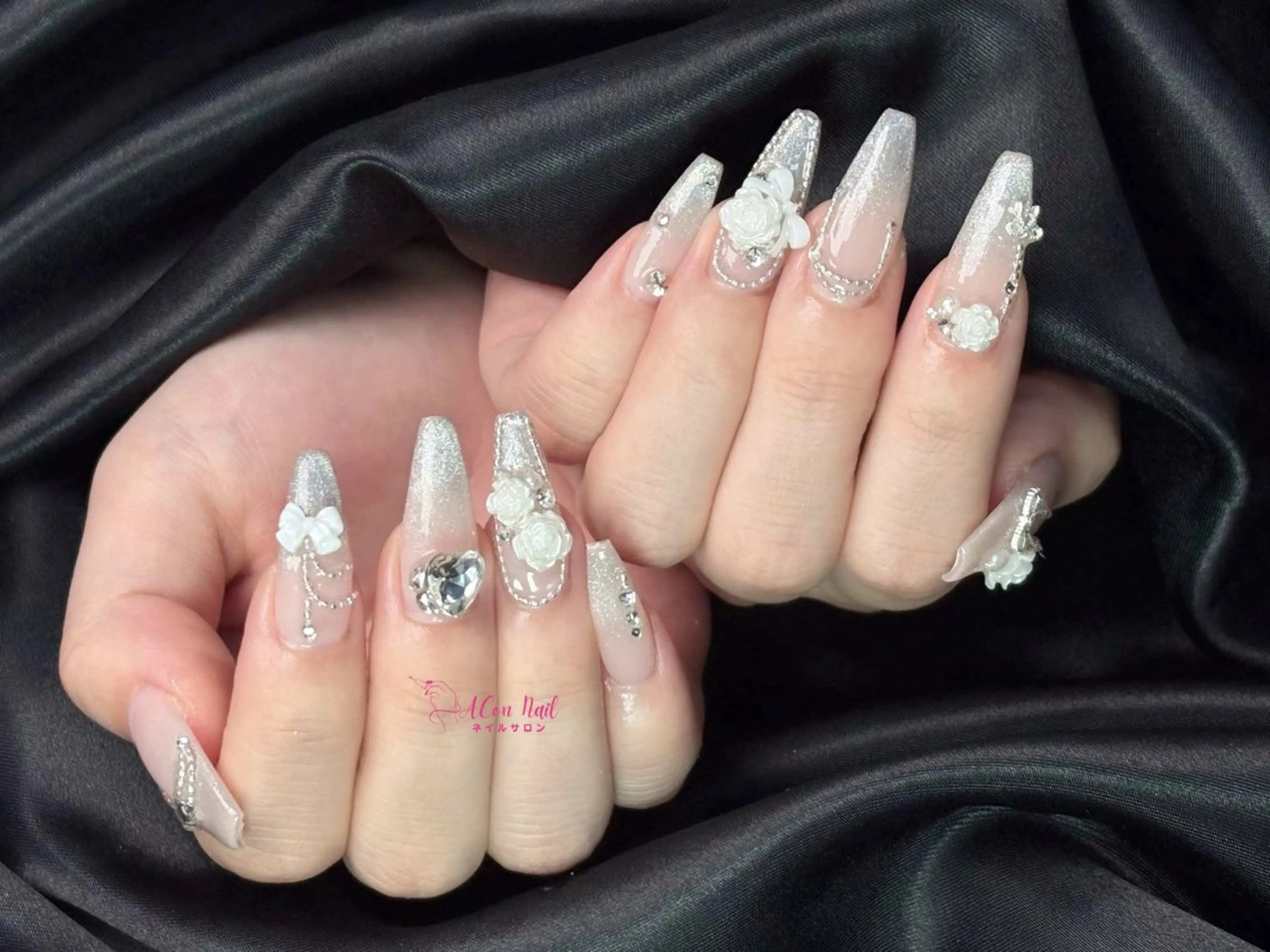 ネイル 桜ネイル 長さ出し フラワーネイル フレンチネイル ジェルネイル ハンドネイル ACon NailSalonのネイルデザイン