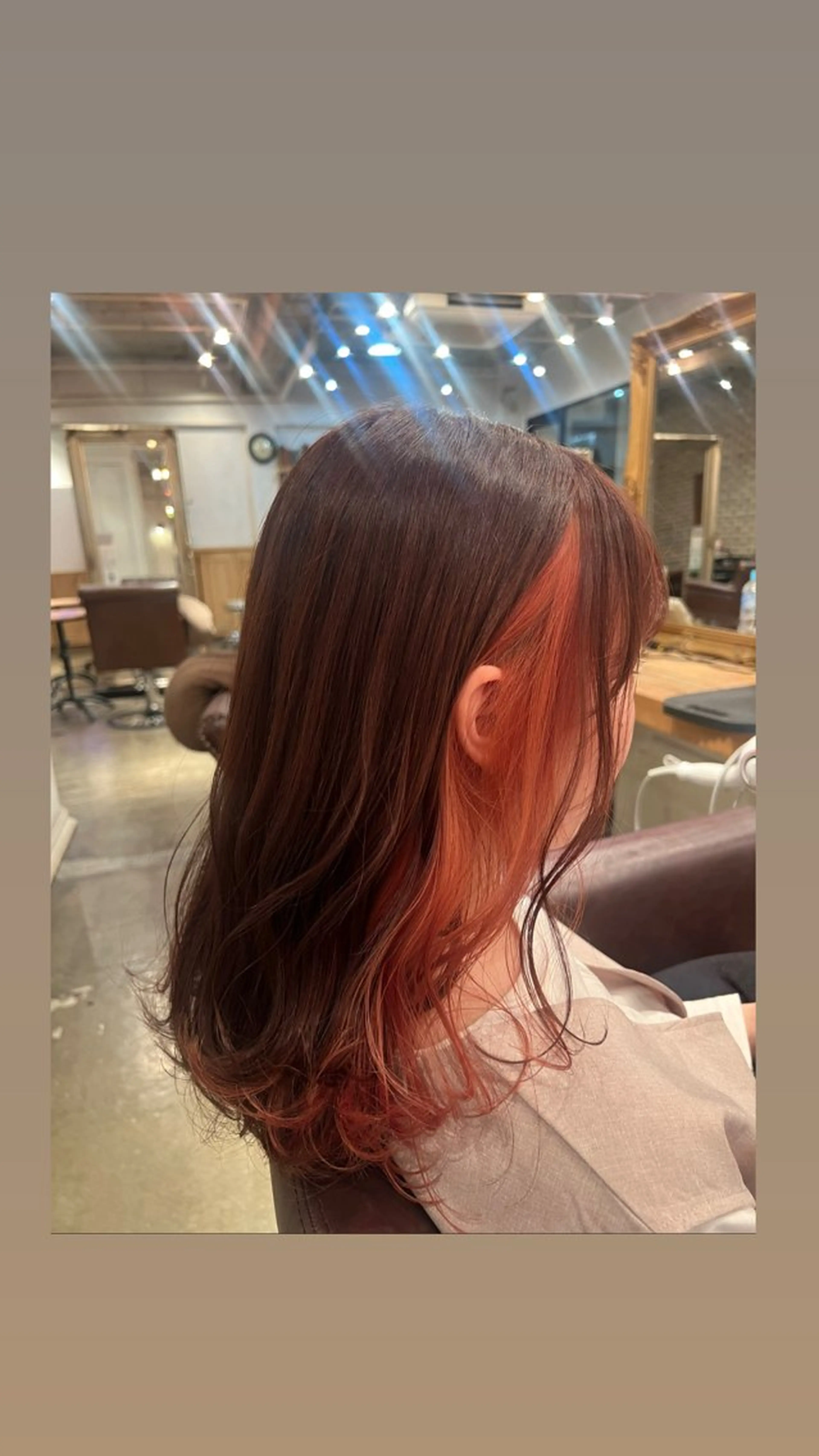 ロング カラー インナーカラー オレンジ ピンクカラー カット ヘアカラー トリートメント ハイライト/インナー /ブリーチ/レイヤーのヘアスタイル