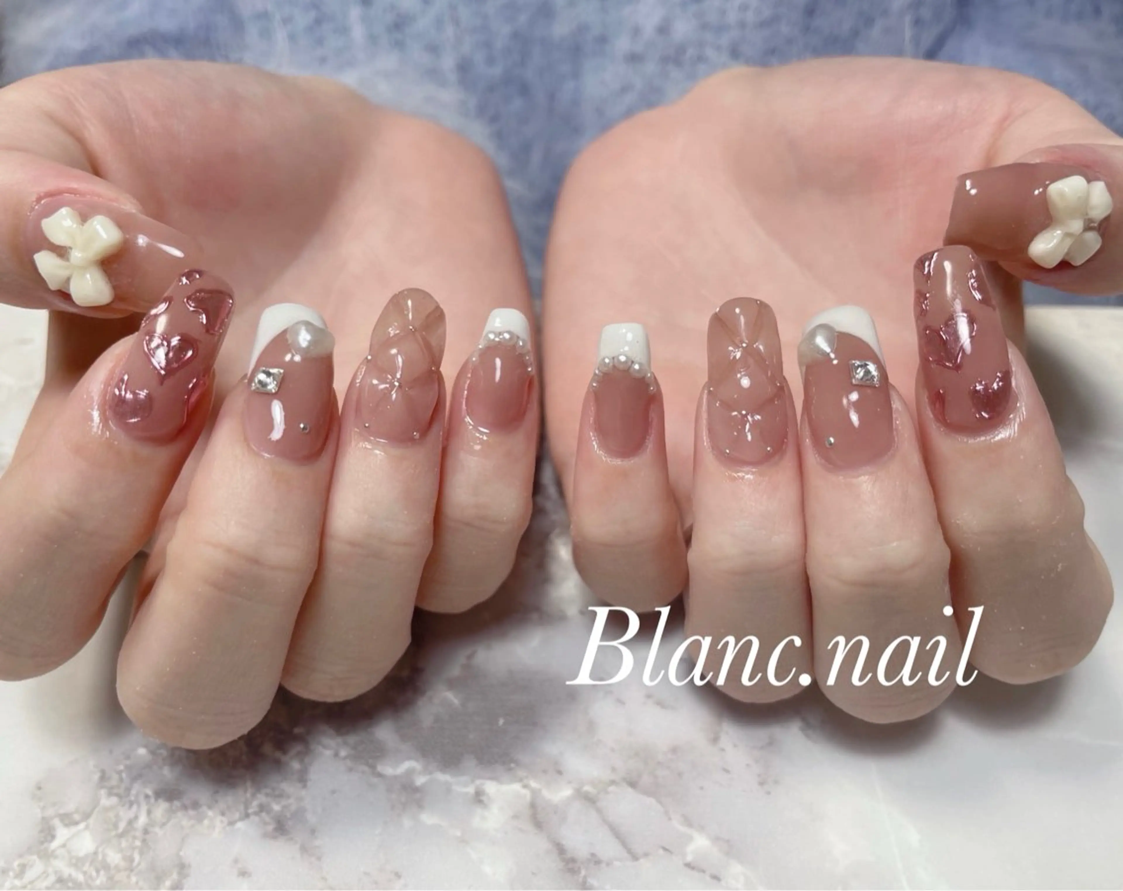 ネイル フレンチネイル ジェルネイル ハート マグネットネイル ニュアンスネイル ハンドネイル BLANC.nail yuuのネイルデザイン