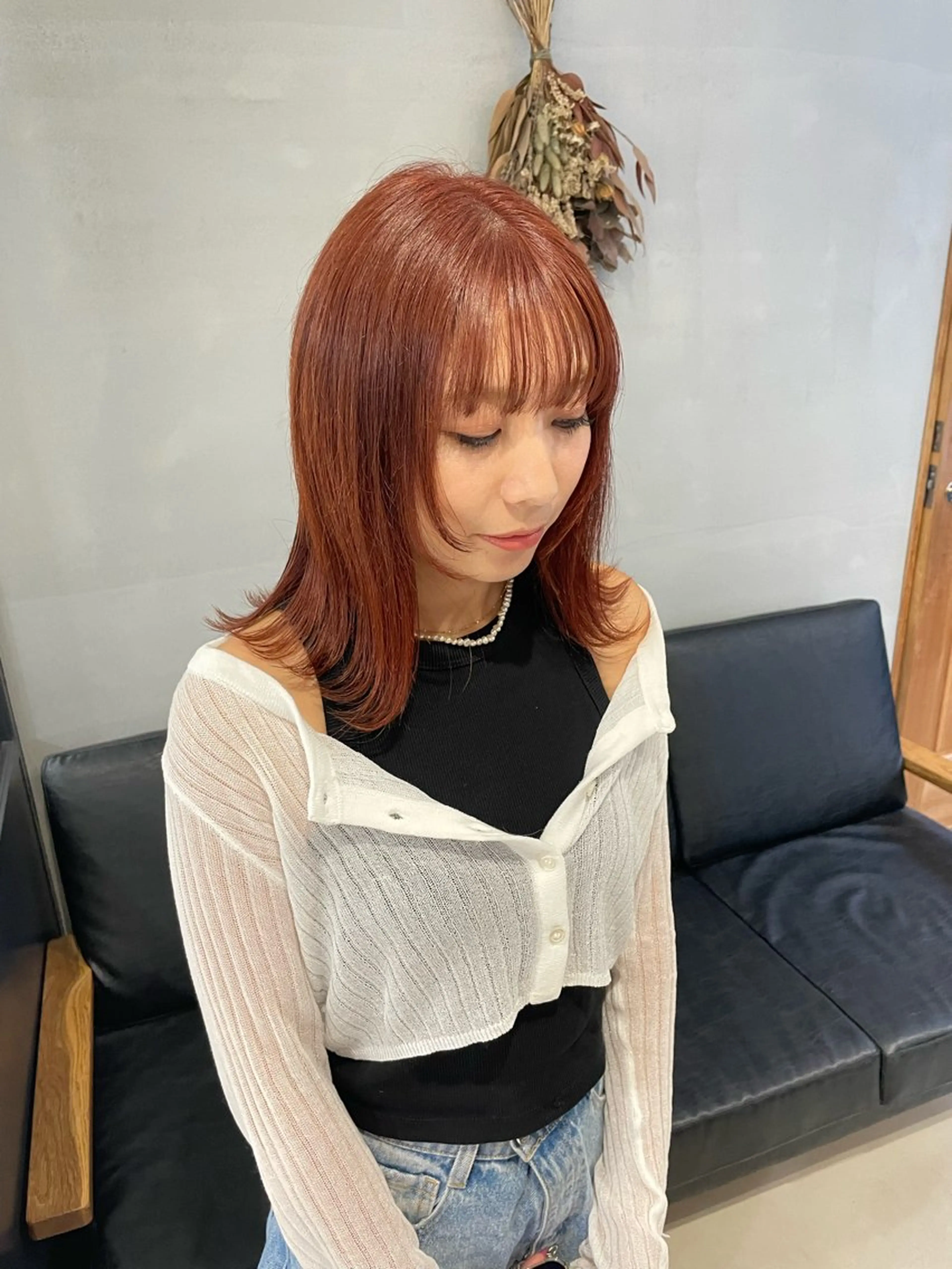 ミディアム カラー カット ヘアカラー トリートメント 暖色カラー🍊 ボブ🌿顔周りcutのヘアスタイル