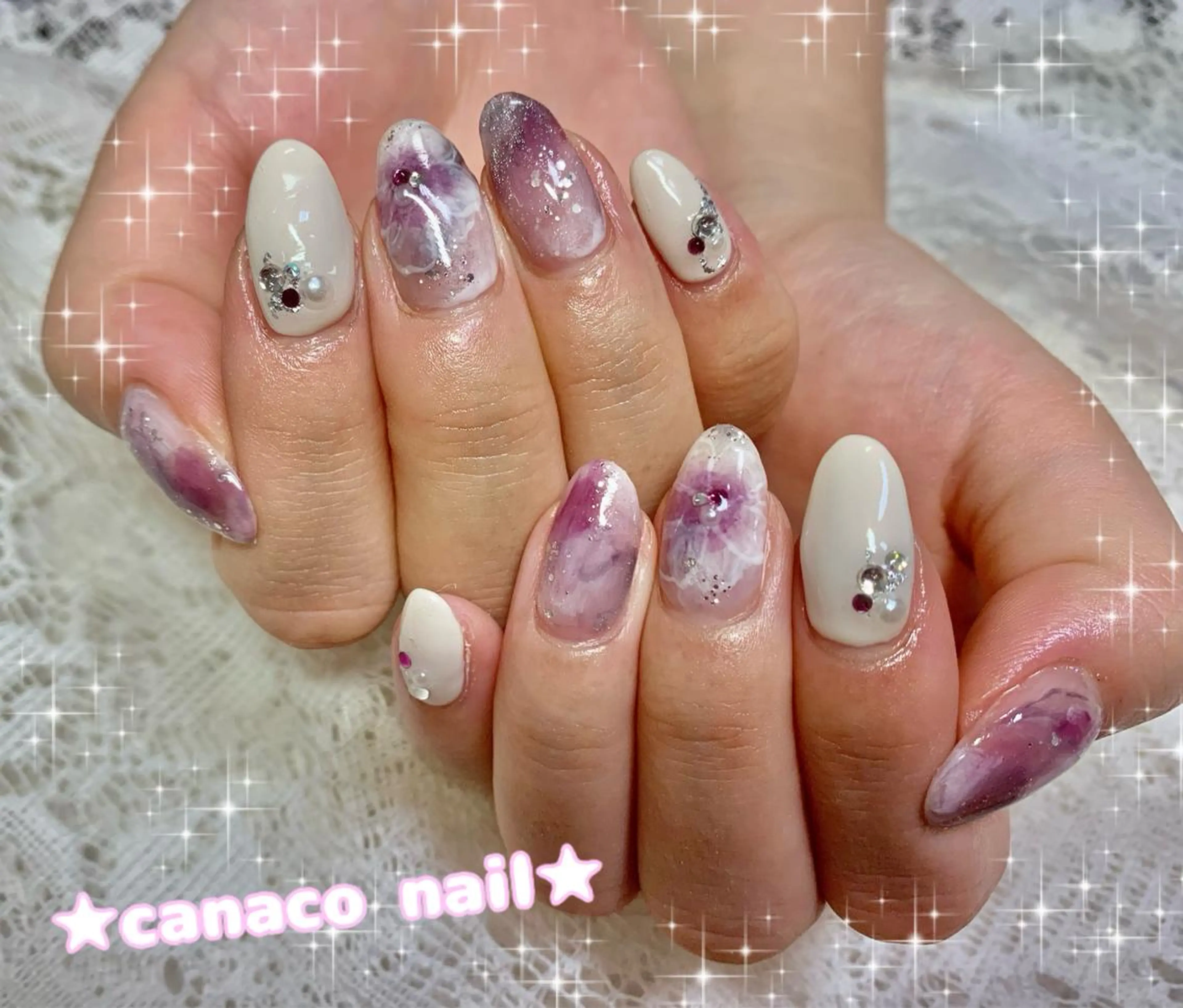 ネイル アートネイル ジェルネイル オフィスネイル パラジェル パープル ベテランネイル cnc  nailのネイルデザイン