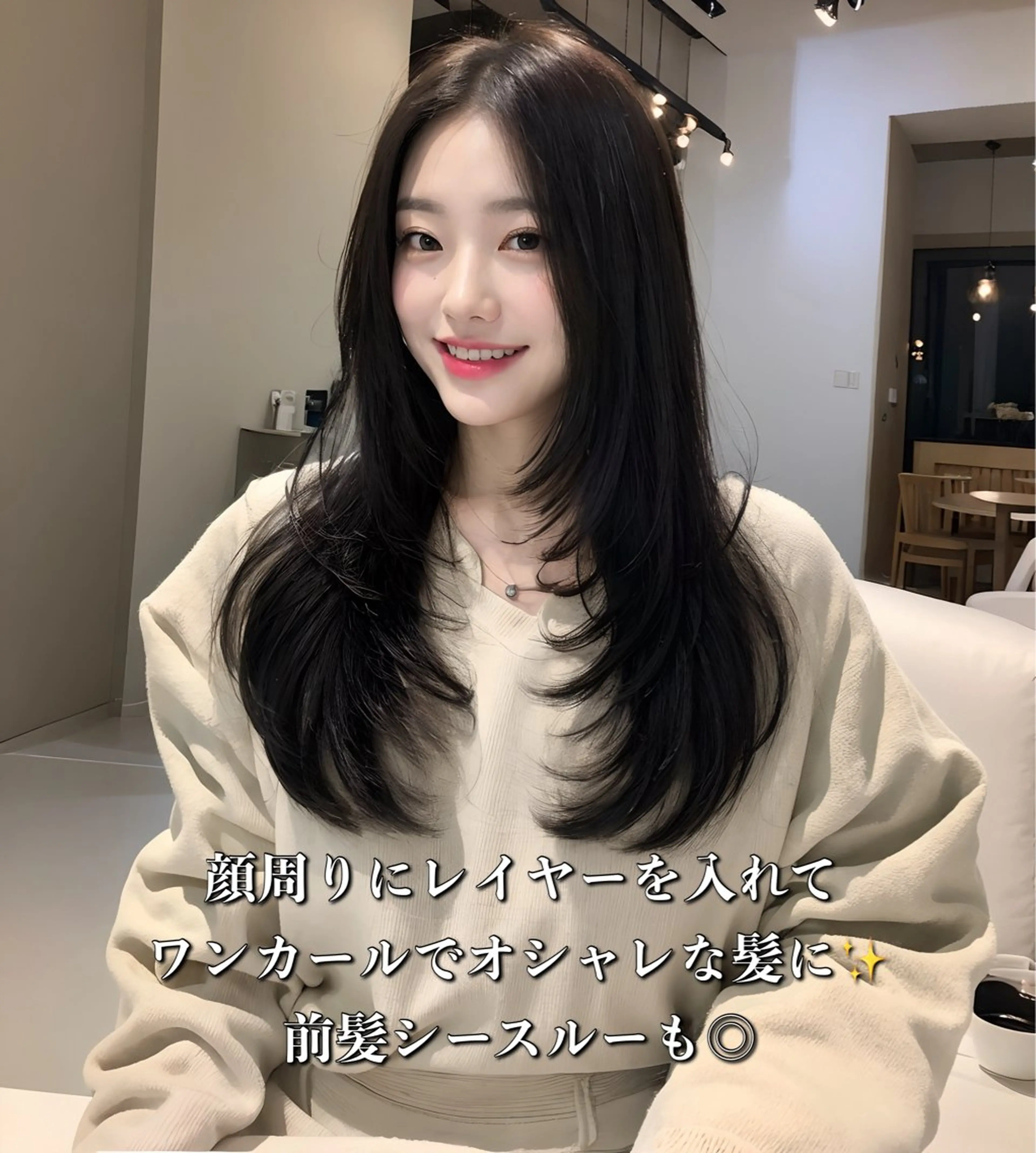 ロング 顔周りカット レイヤーカット カットモデル募集 ミネのヘアスタイル