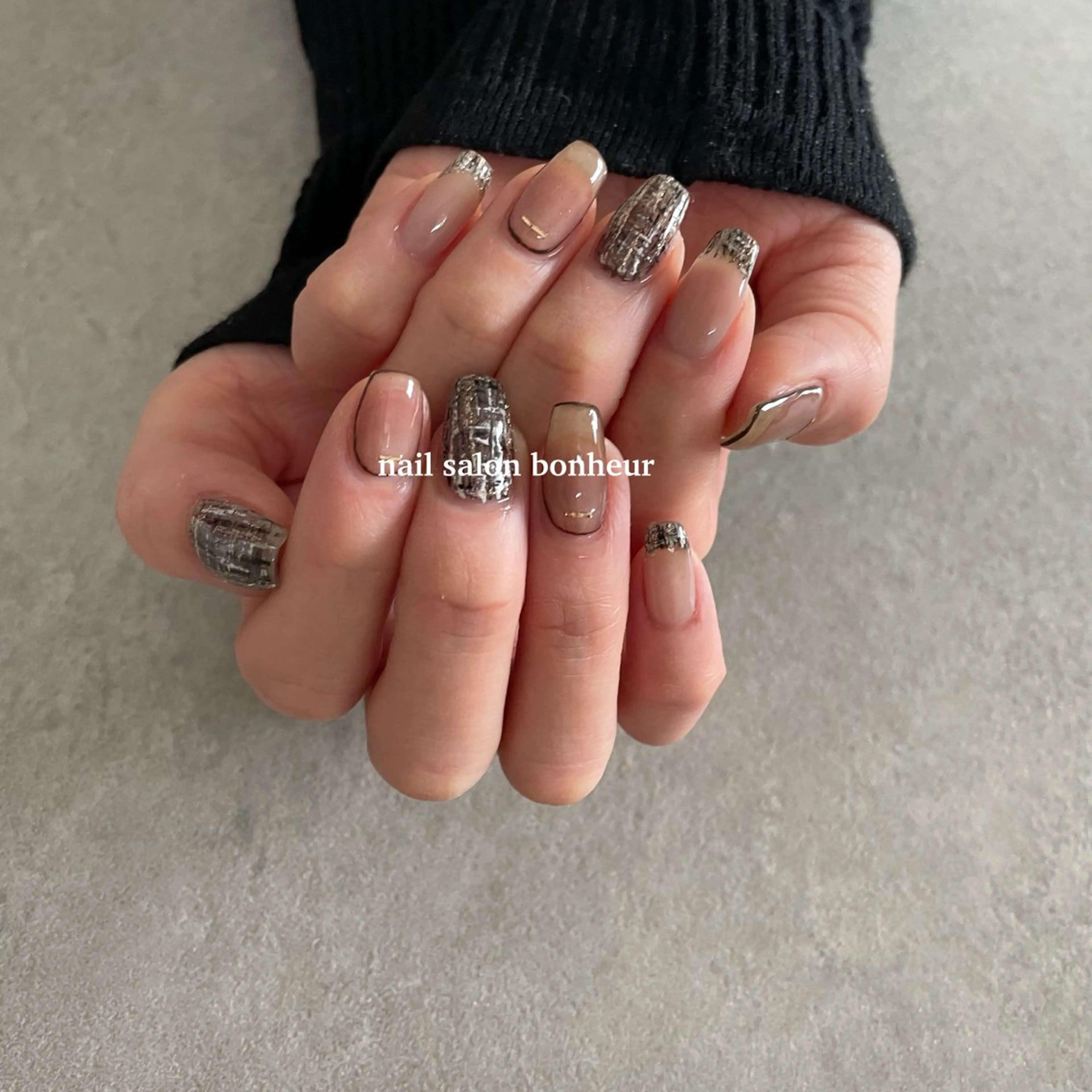 ネイル 持ち込み ツイードネイル ハンドネイル nail salon bonheurのネイルデザイン