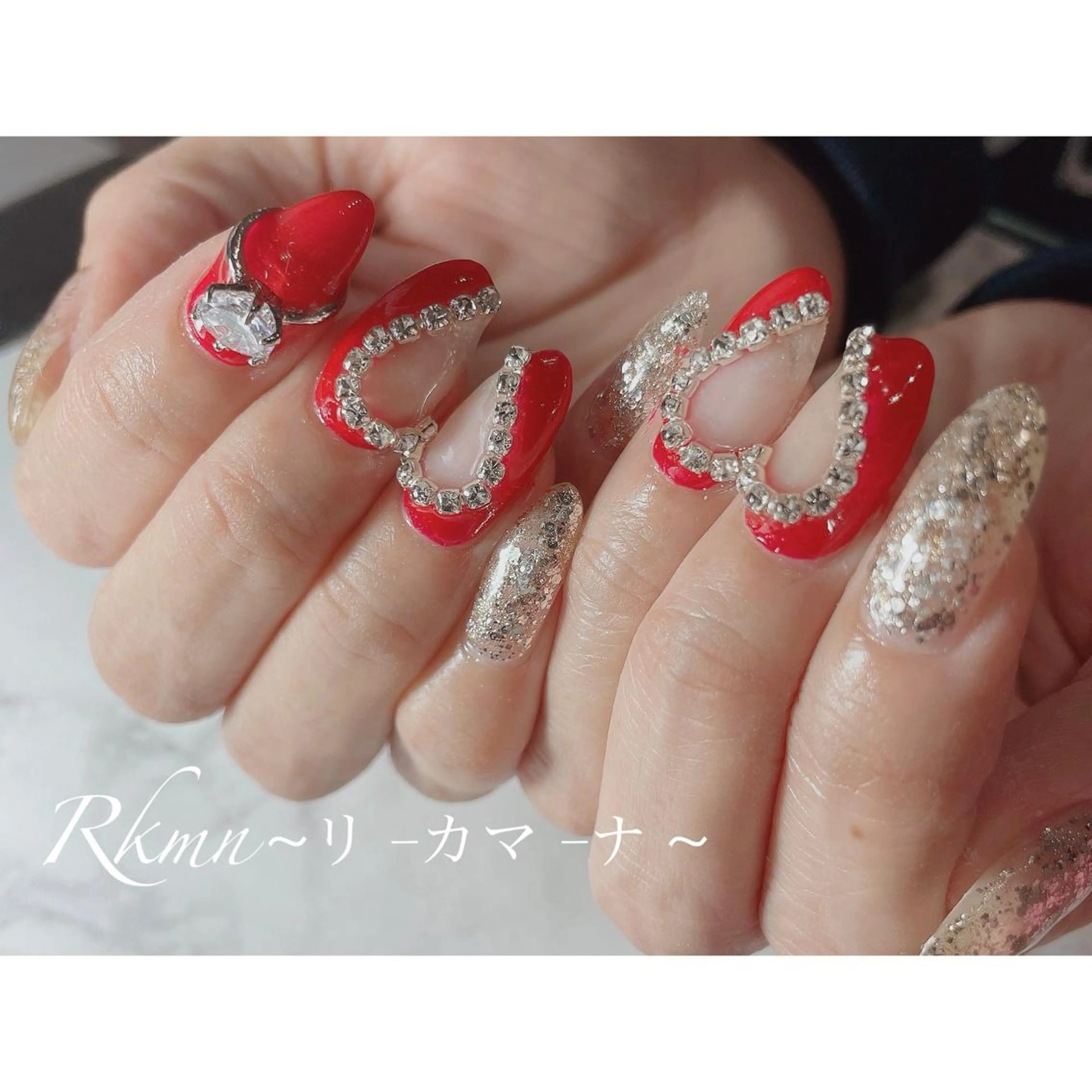 ネイル アートネイル ハート ラメ(グリッター) 赤色 春ネイル ハンドネイル フットネイル ハンドケア Rkmn ~リ-カマ-ナ~のネイルデザイン