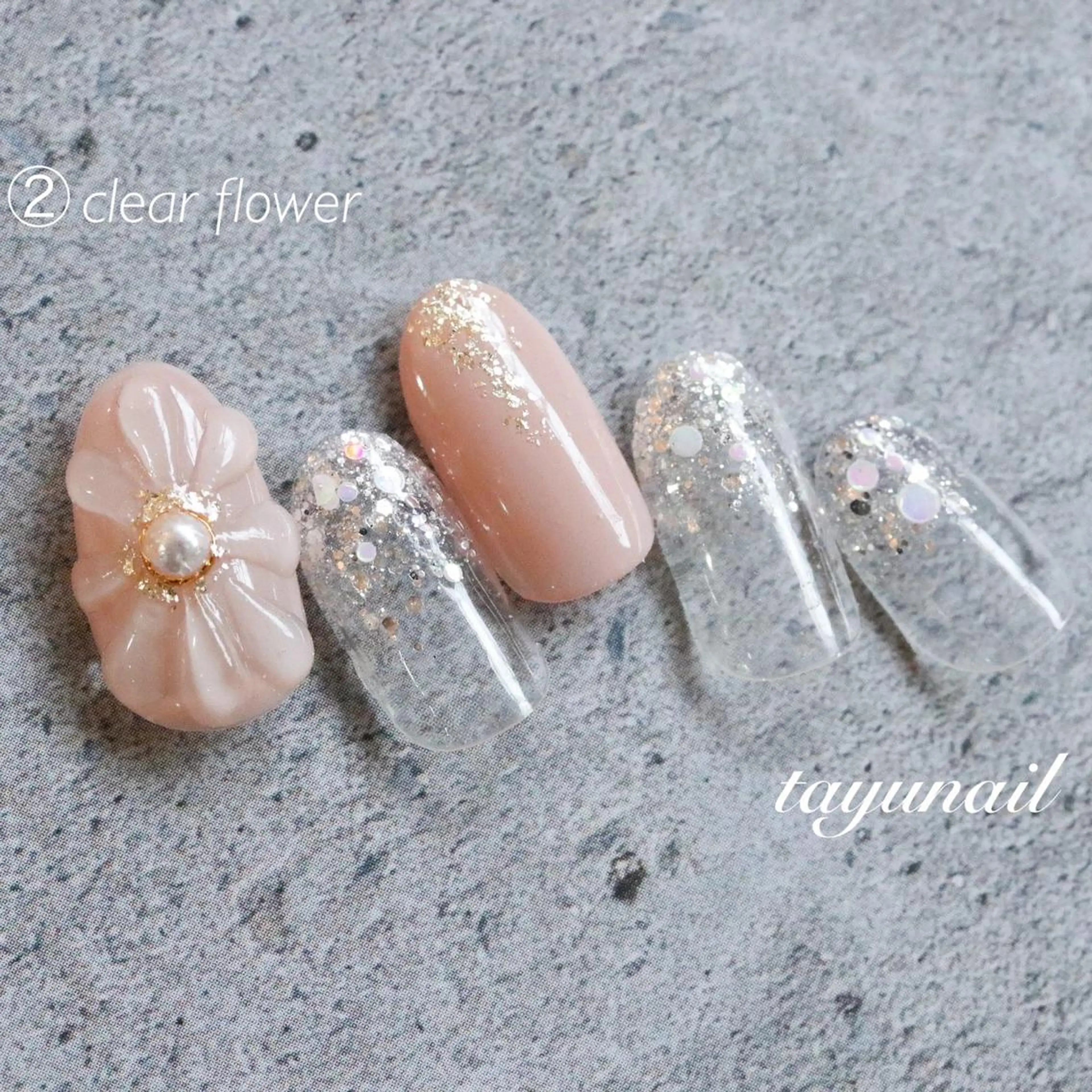 ネイル アートネイル ブルー クリアネイル フラワーネイル フットネイル ネイルサロン 【たゆnail】のネイルデザイン