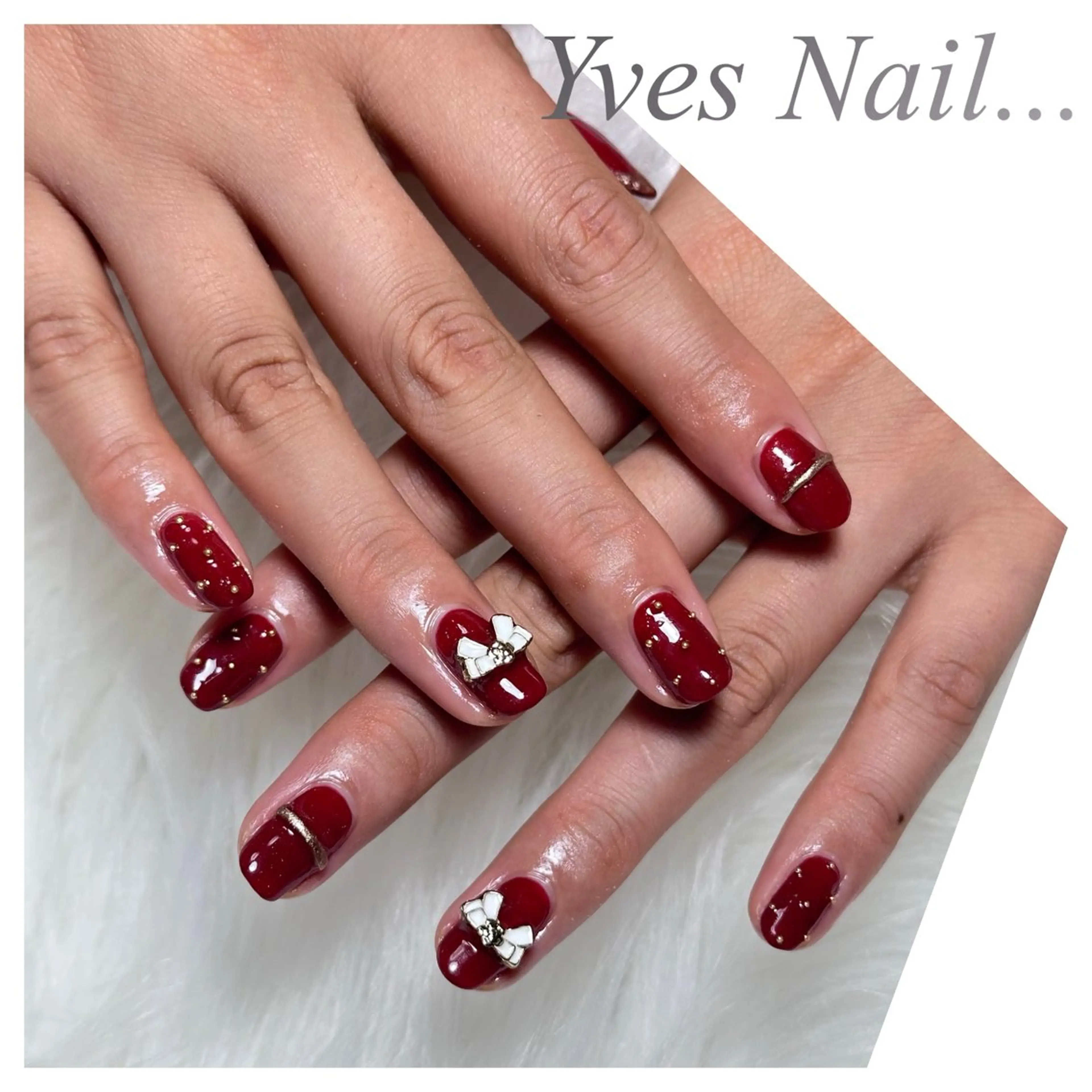 ネイル ボルドー リボン ハンドネイル kanno yのネイルデザイン