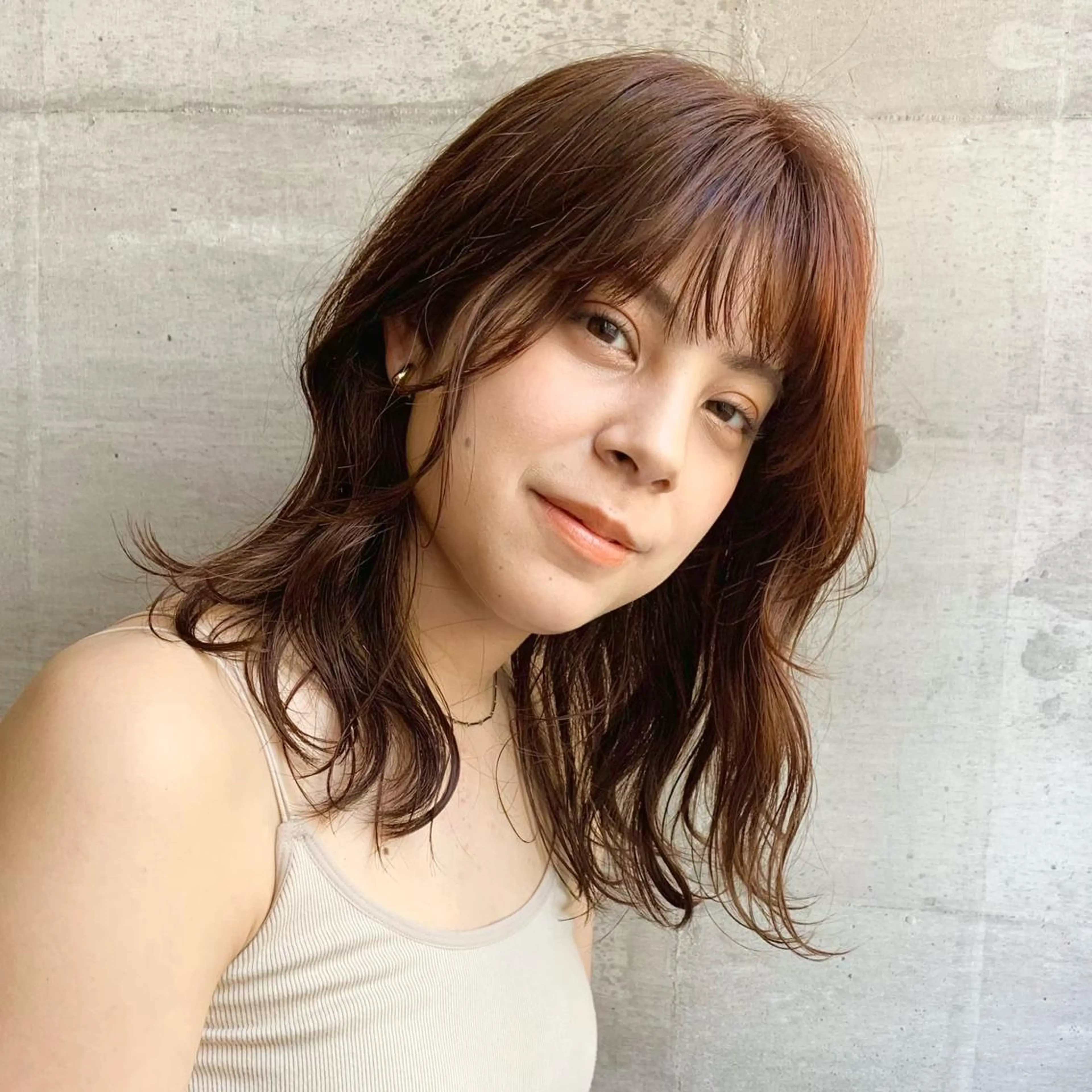 ミディアム カラー ブラウンカラー オレンジ オレンジブラウン 韓国ヘア /男女☘️ 細江 美紅のヘアスタイル