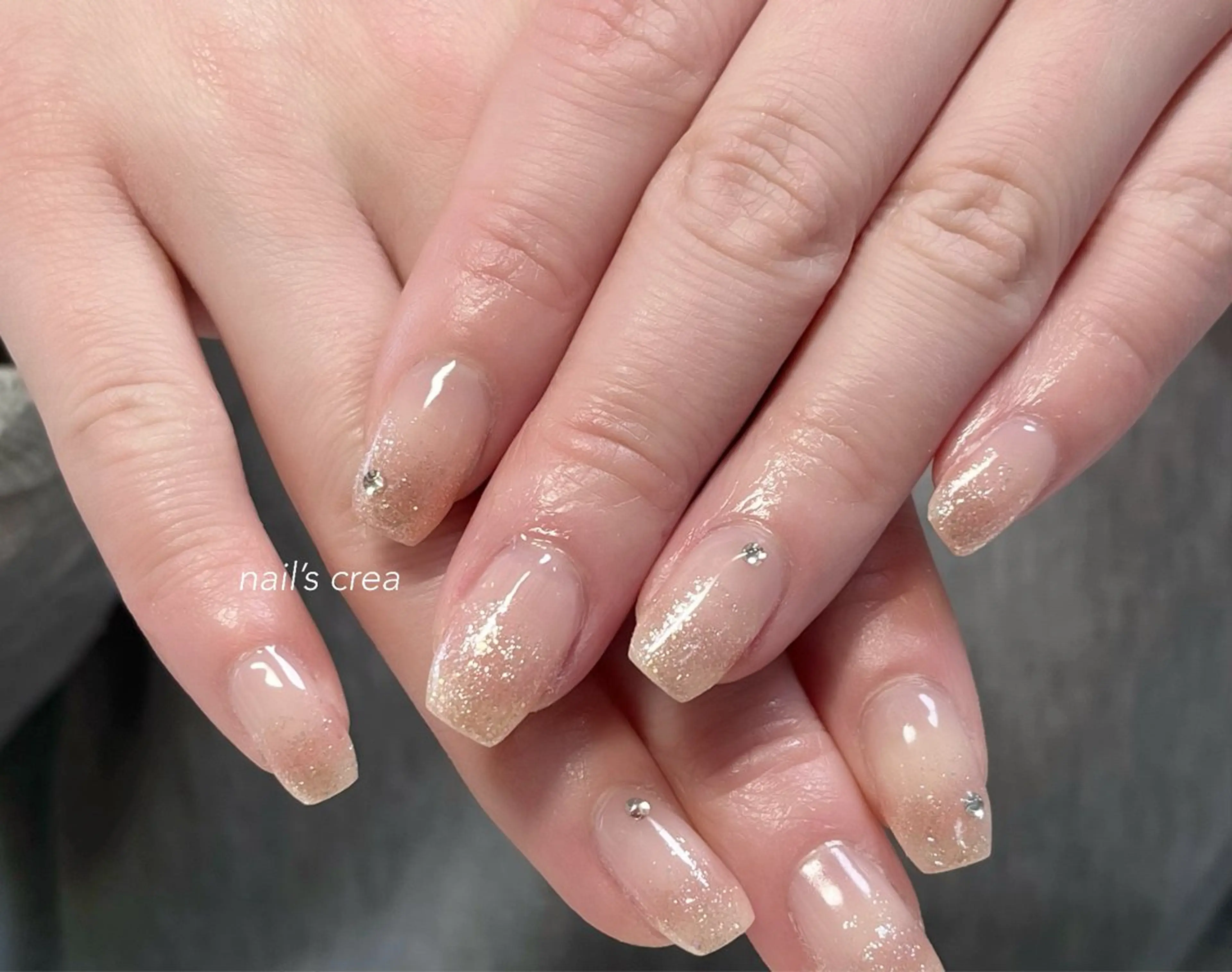ネイル グラデーション ラメ(グリッター) リボン ストーンネイル ハンドネイル Nail’sCrea あゆかのネイルデザイン
