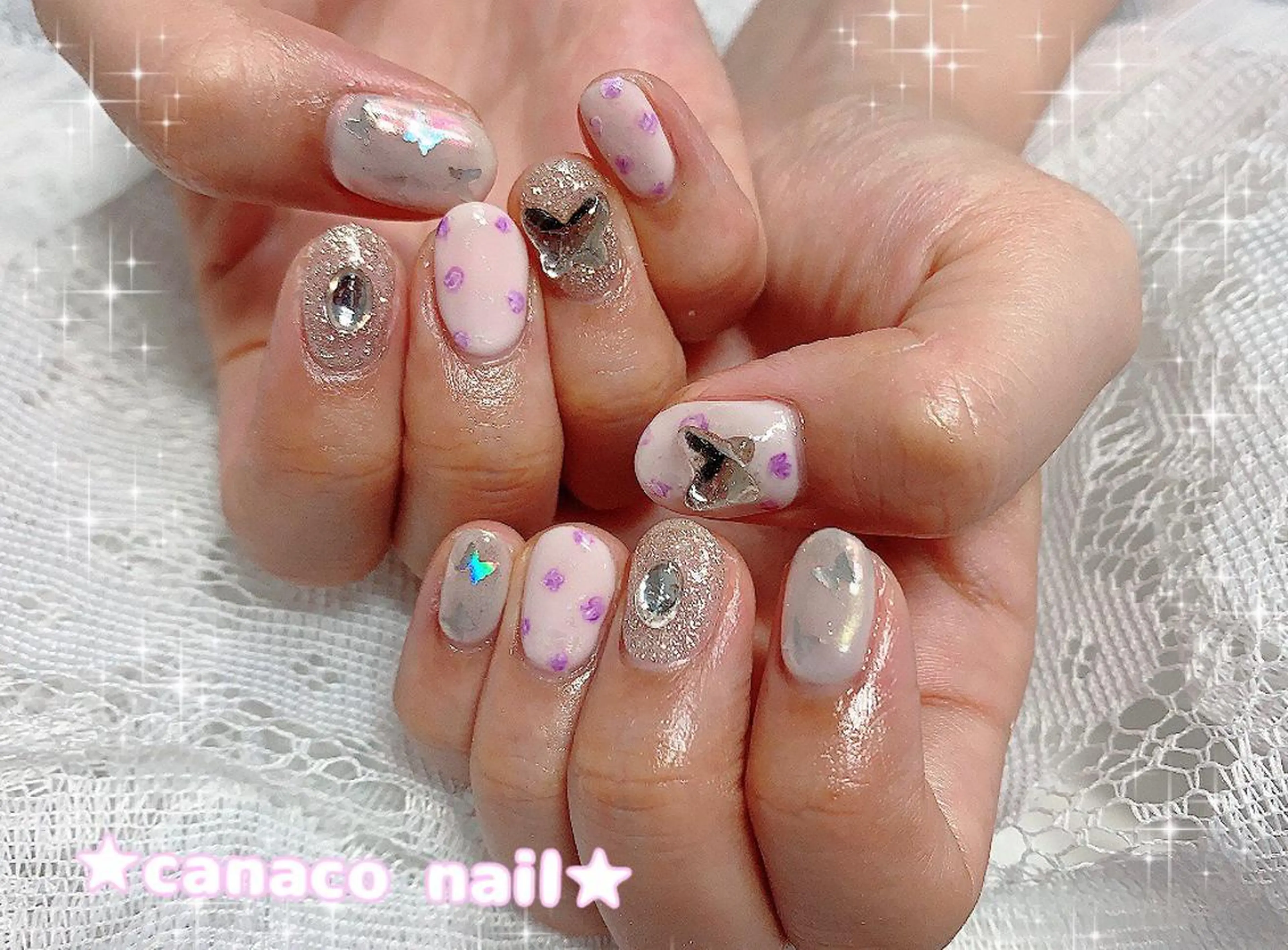 ネイル アートネイル ジェルネイル ホログラムネイル パラジェル ストーンネイル ハンドネイル ハンドケア ベテランネイル cnc  nailのネイルデザイン
