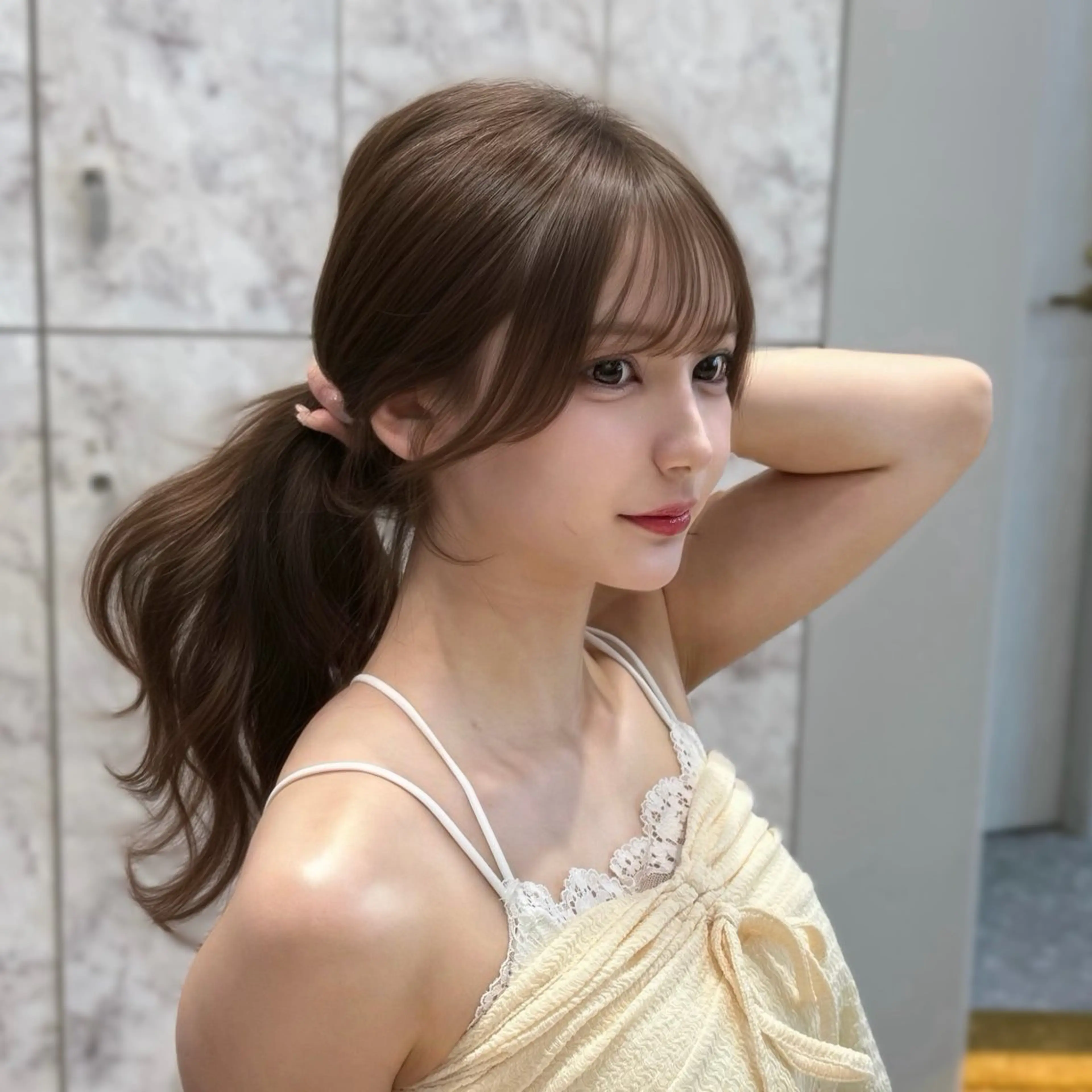 セミロング カラー 顔周りカット 韓国風ヘア レイヤーカット カット ヘアカラー トリートメント 新宿/韓国風レイヤー 髪質改善/渋谷直樹のヘアスタイル