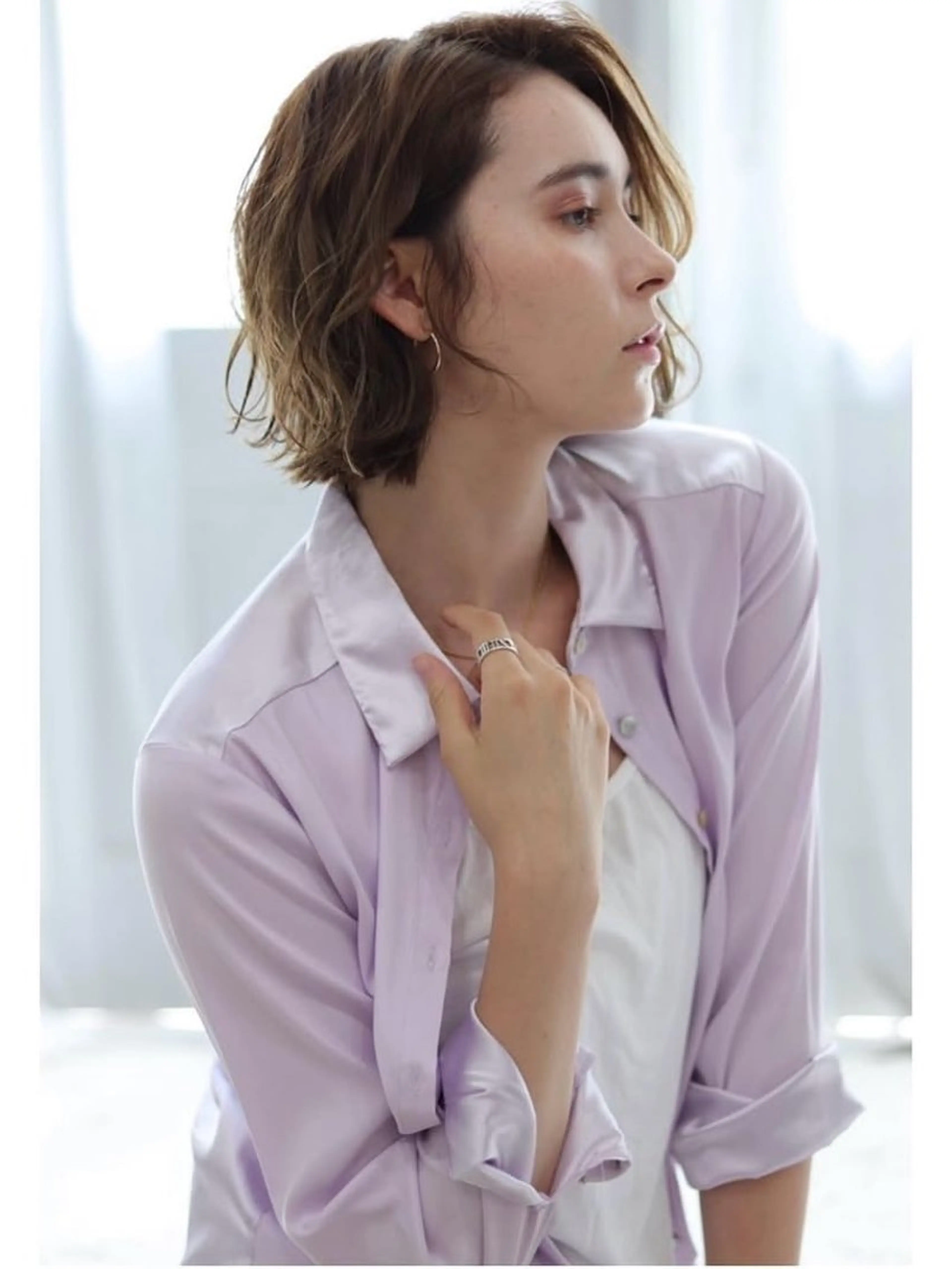 ミディアム カラー パーマ 東 祐香のヘアスタイル