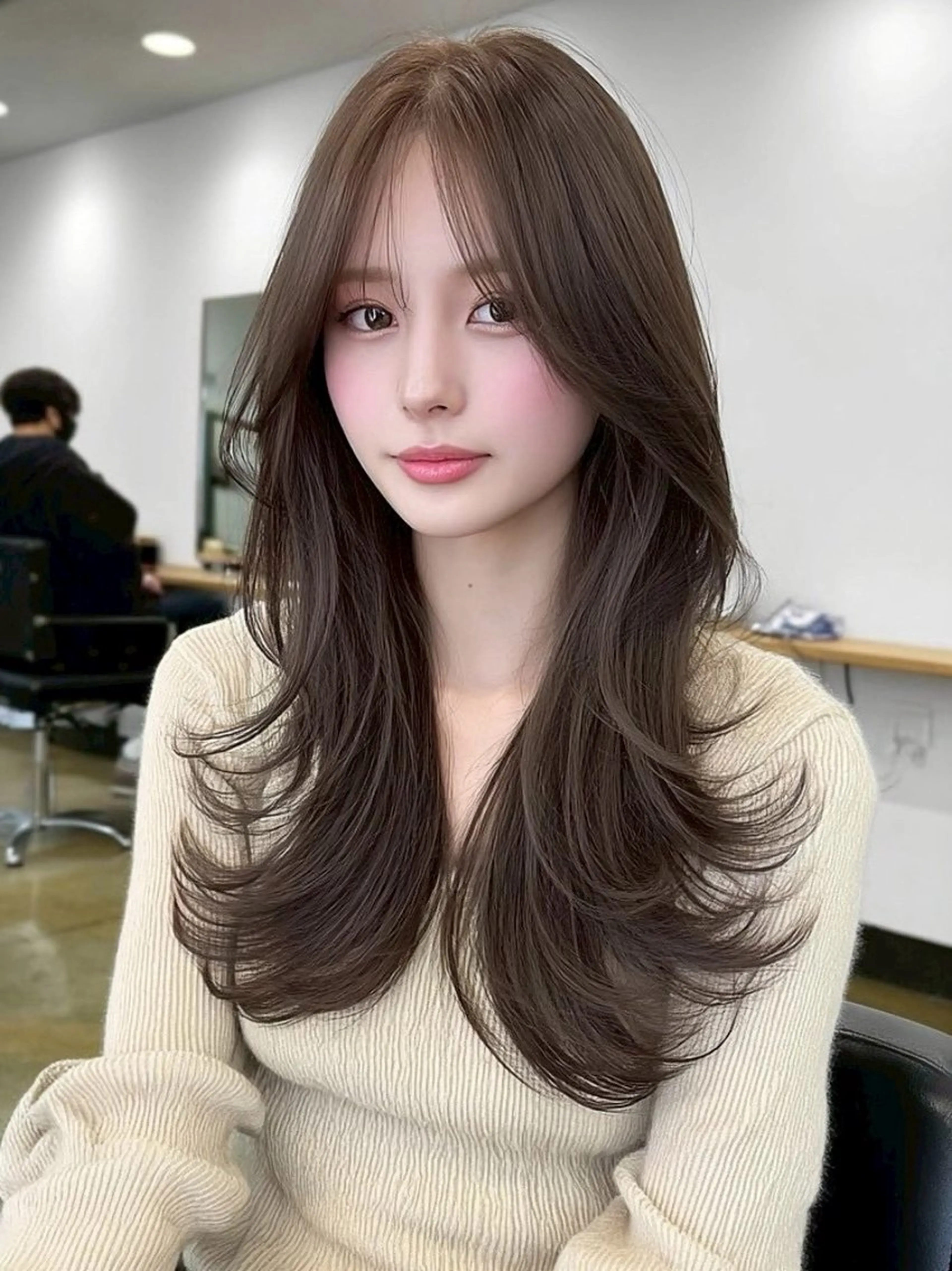 ロング カラー カット ヘアカラー トリートメント 💎透明感/韓国/ レイヤー/泉亮介💎のヘアスタイル