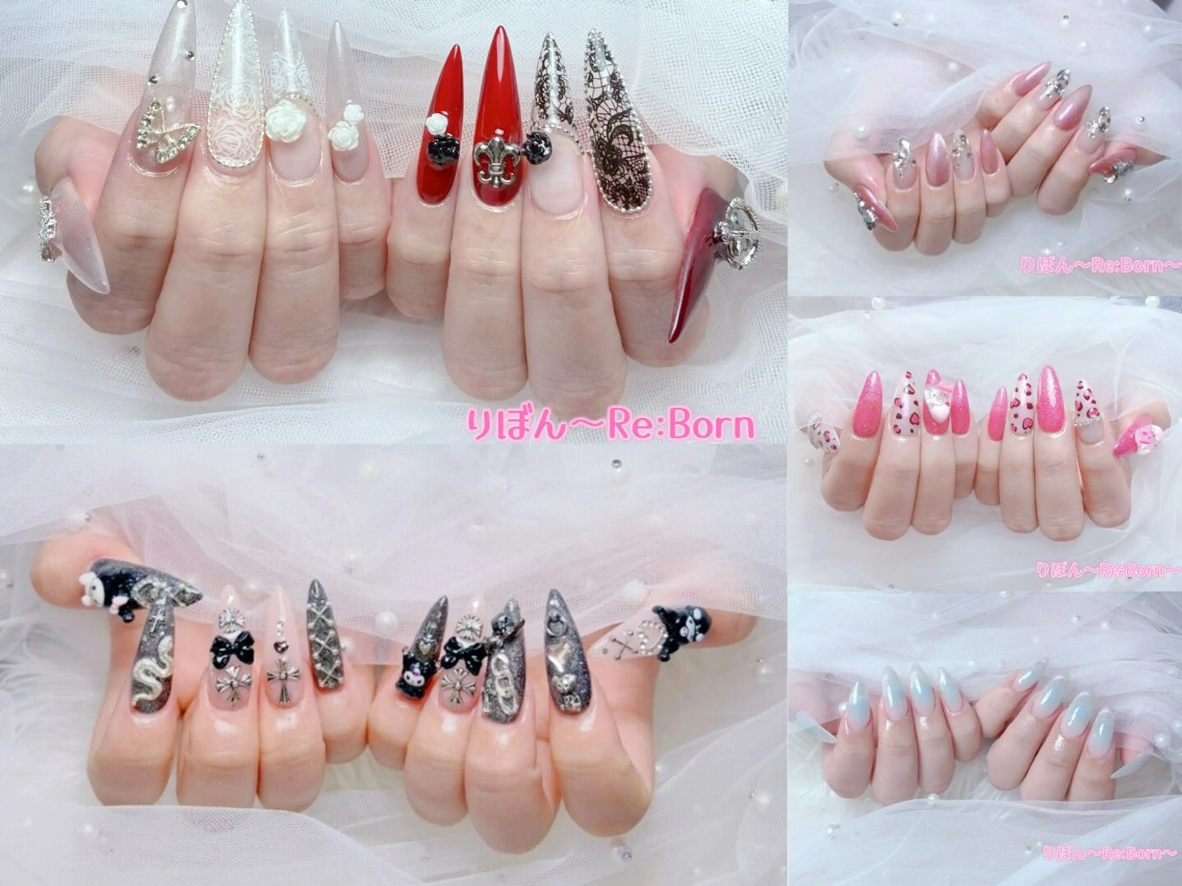 セミロング フレンチガーリー クリスマス ハンドネイル りぼん Re:Bonrのネイルデザイン