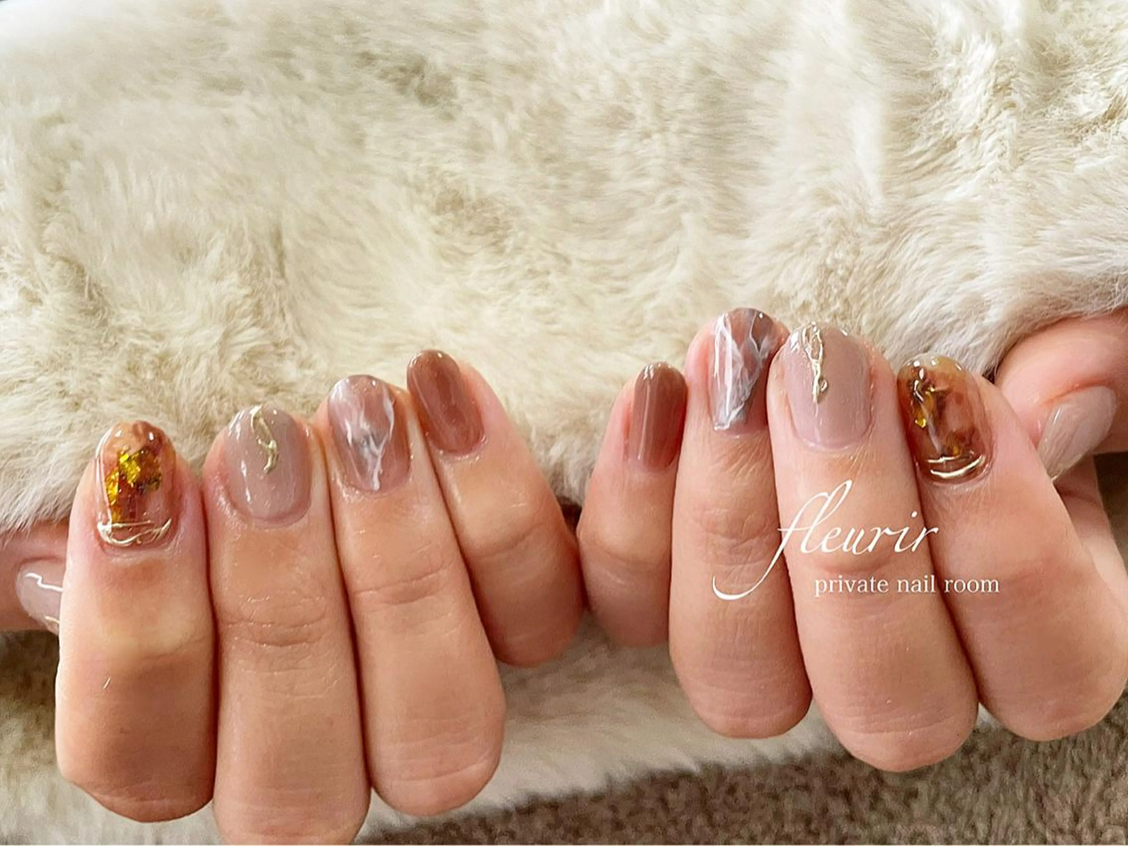 ネイル アートネイル べっ甲ネイル ゴールド 大理石ネイル(マーブル) ミラーネイル フルリール 【プライベートサロンのネイルデザイン