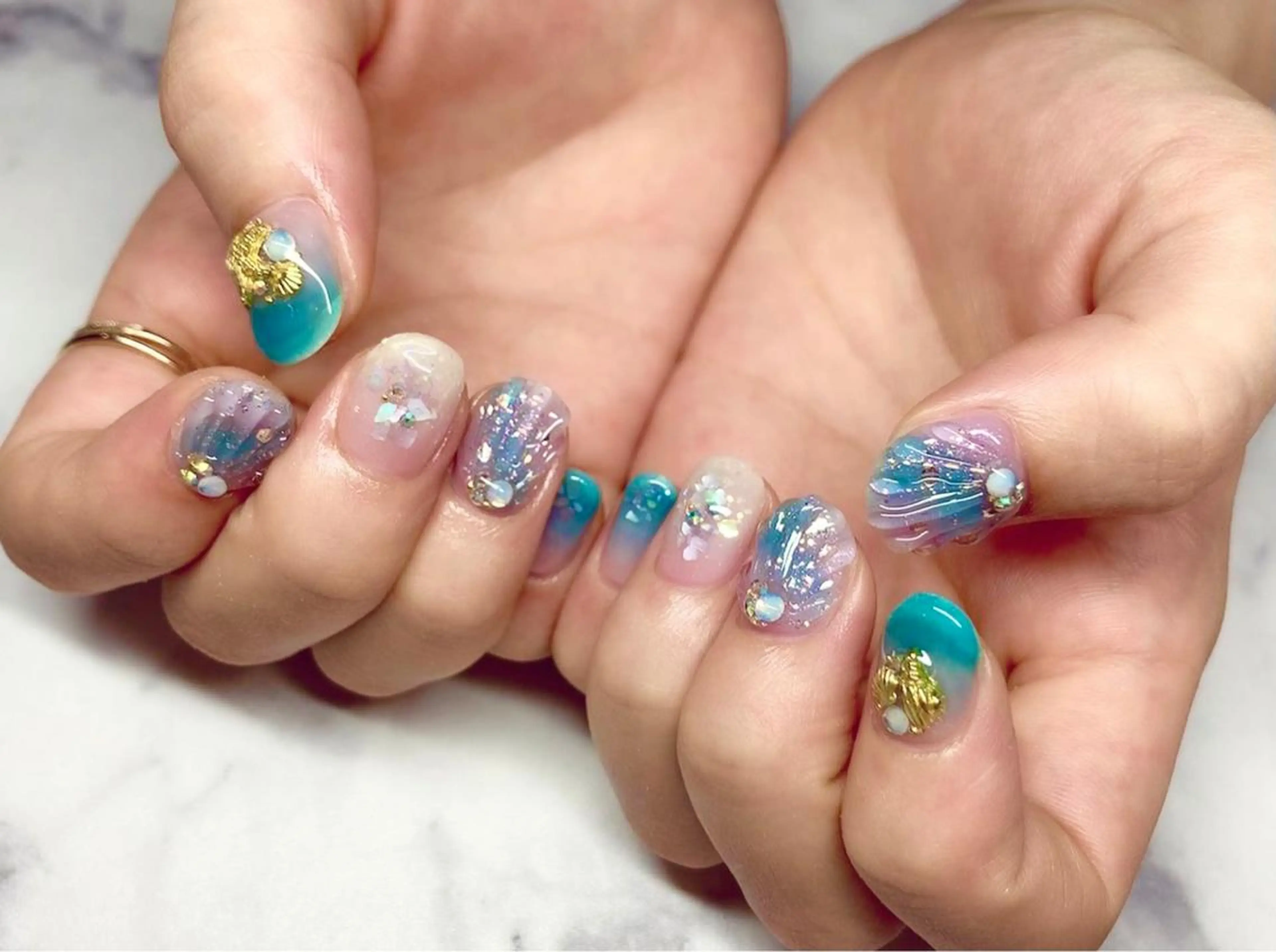 ネイル ジェルネイル パラジェル 夏ネイル Nail&eye Belire 新宿のネイルデザイン