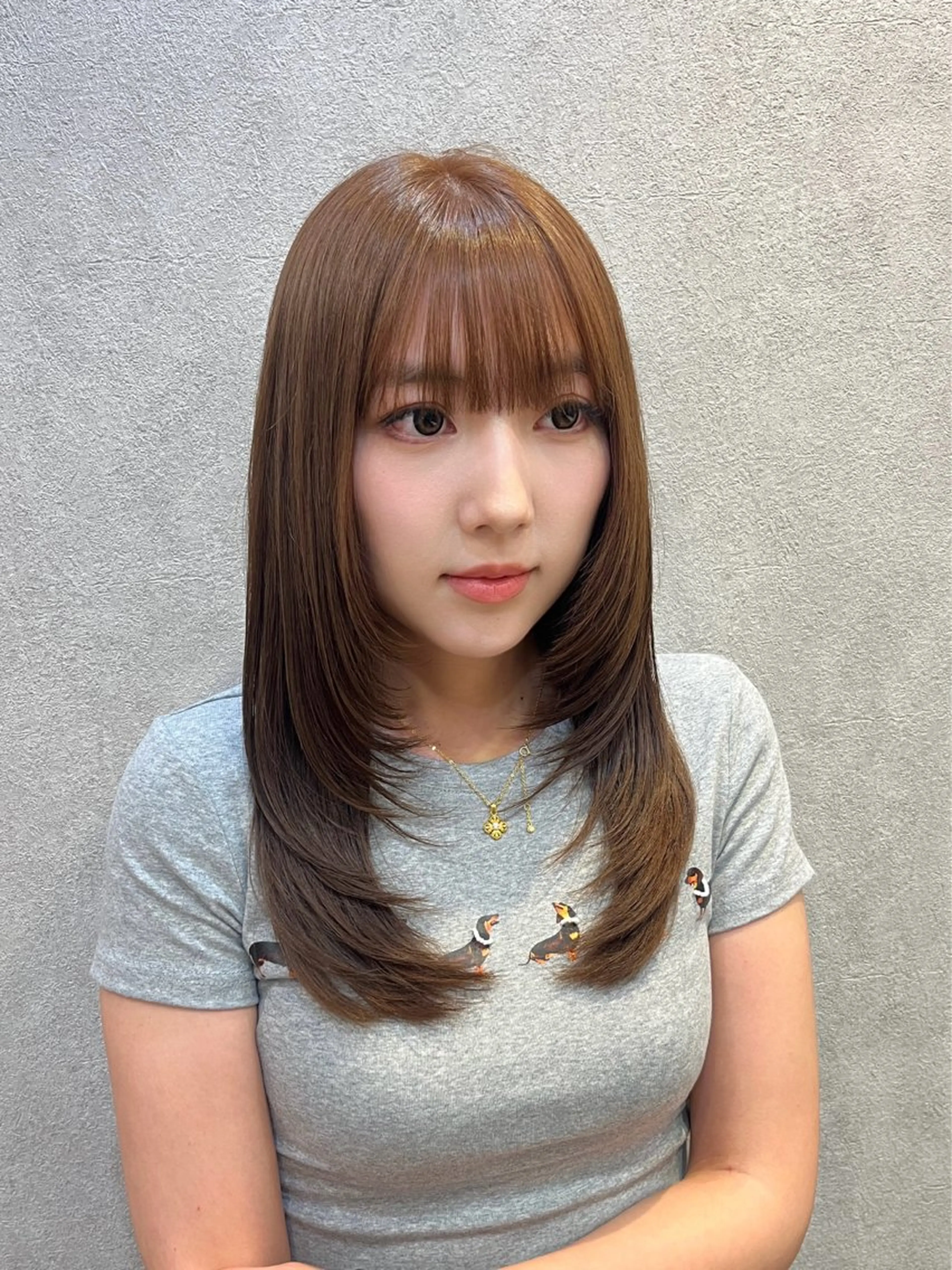 ミディアム カット ヘアカラー 韓国🎀レイヤー/艶 髪/縮毛矯正/ユリナのヘアスタイル