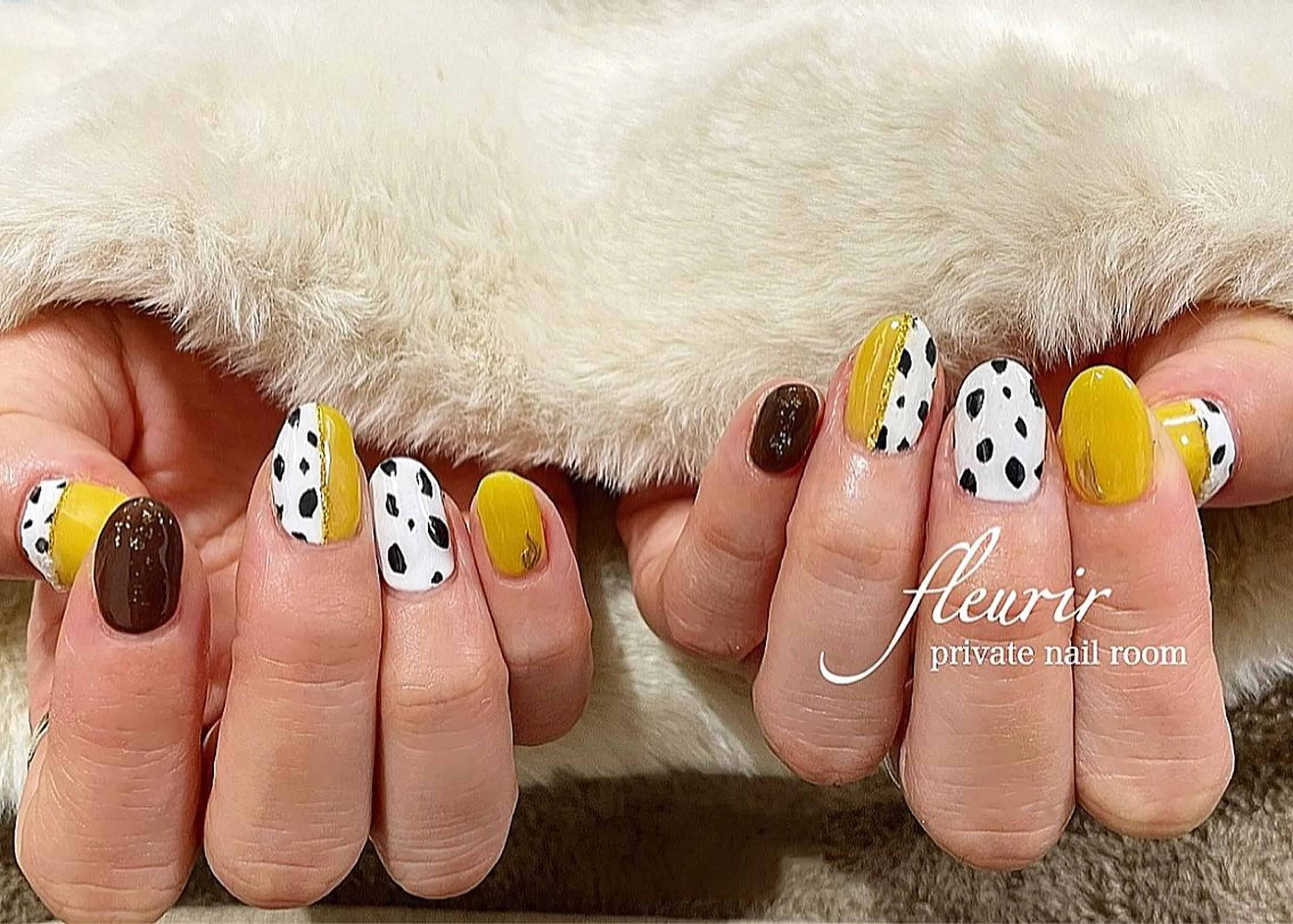 ネイル アニマル柄 アートネイル ブラウン 長さ出し ジェルネイル フルリール 【プライベートサロンのネイルデザイン