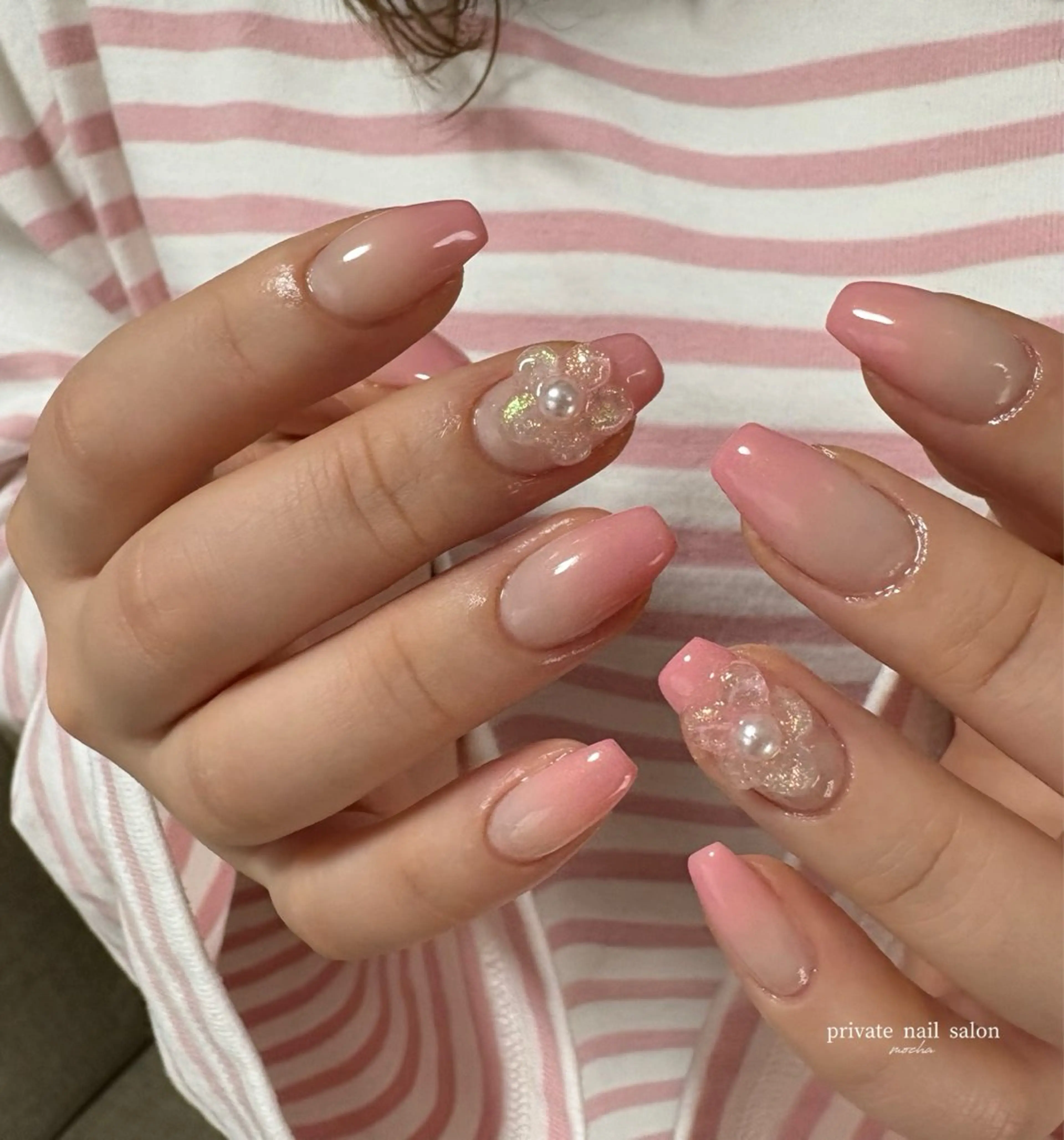 ネイル カジュアル フレンチネイル マグネットネイル ミラーネイル ニュアンスネイル ハンドネイル mocha nailのネイルデザイン