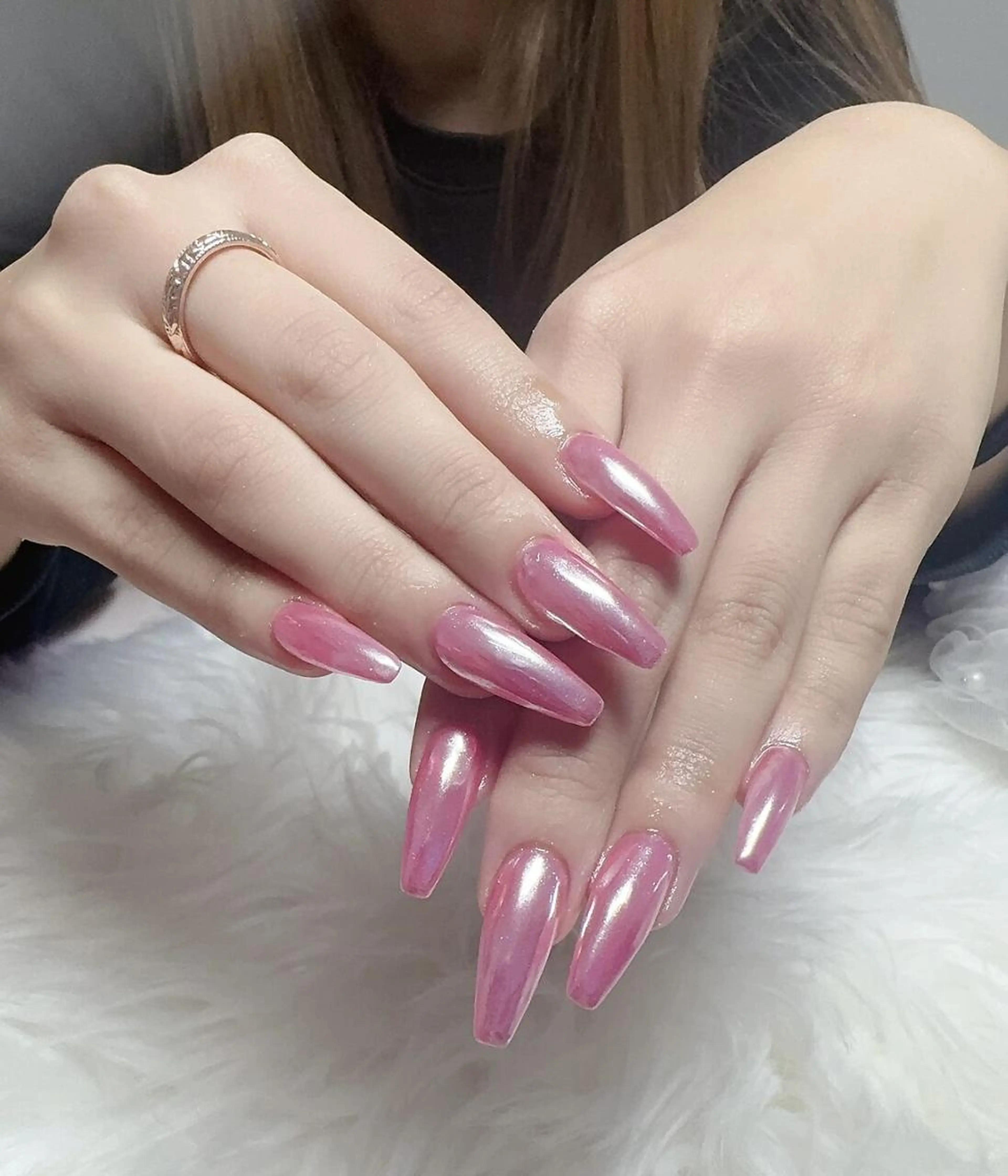 【ストーン2粒付き】フラッシュネイルとミラーネイル　¥5480の写真