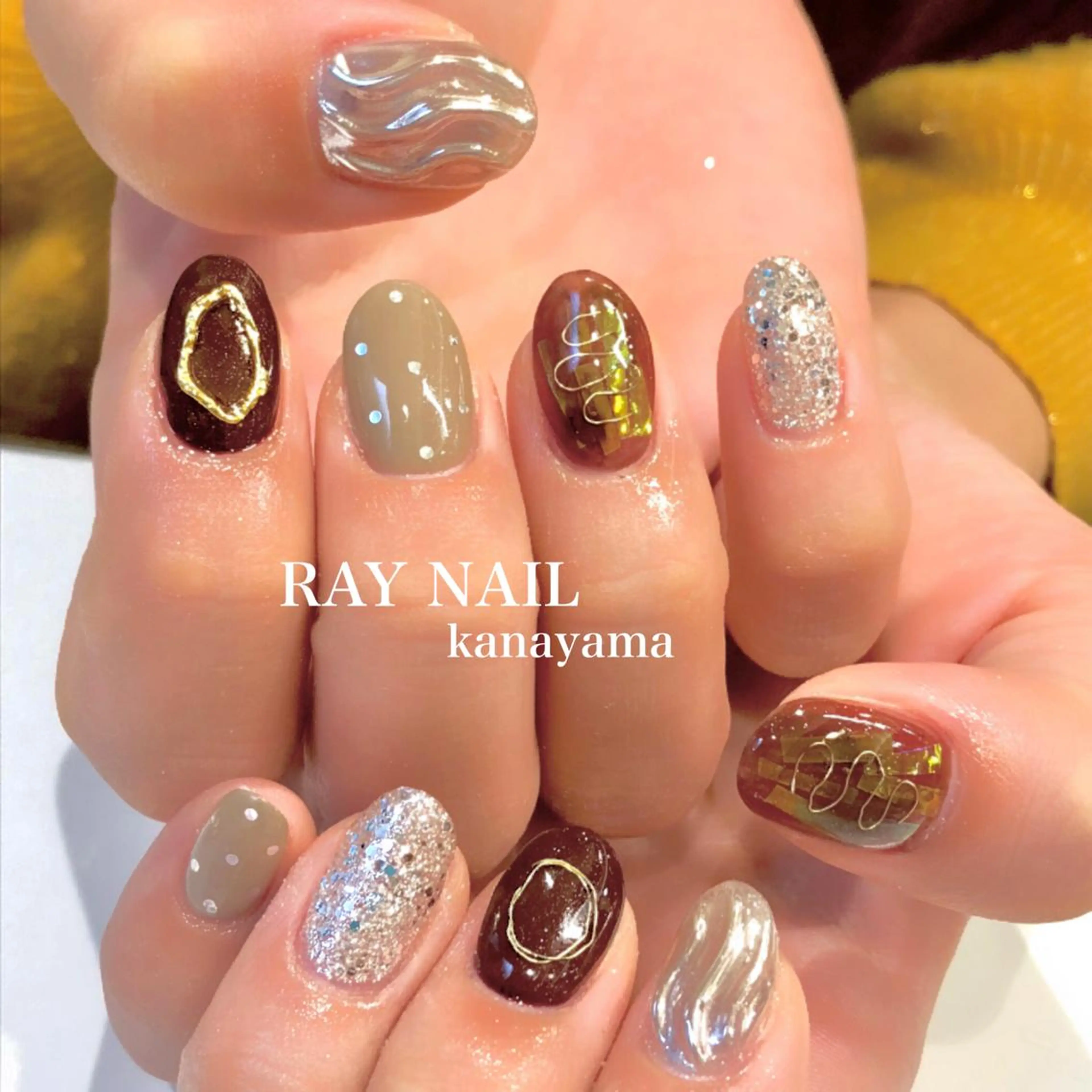 ネイル ブラウン Arowa 伊田のネイルデザイン