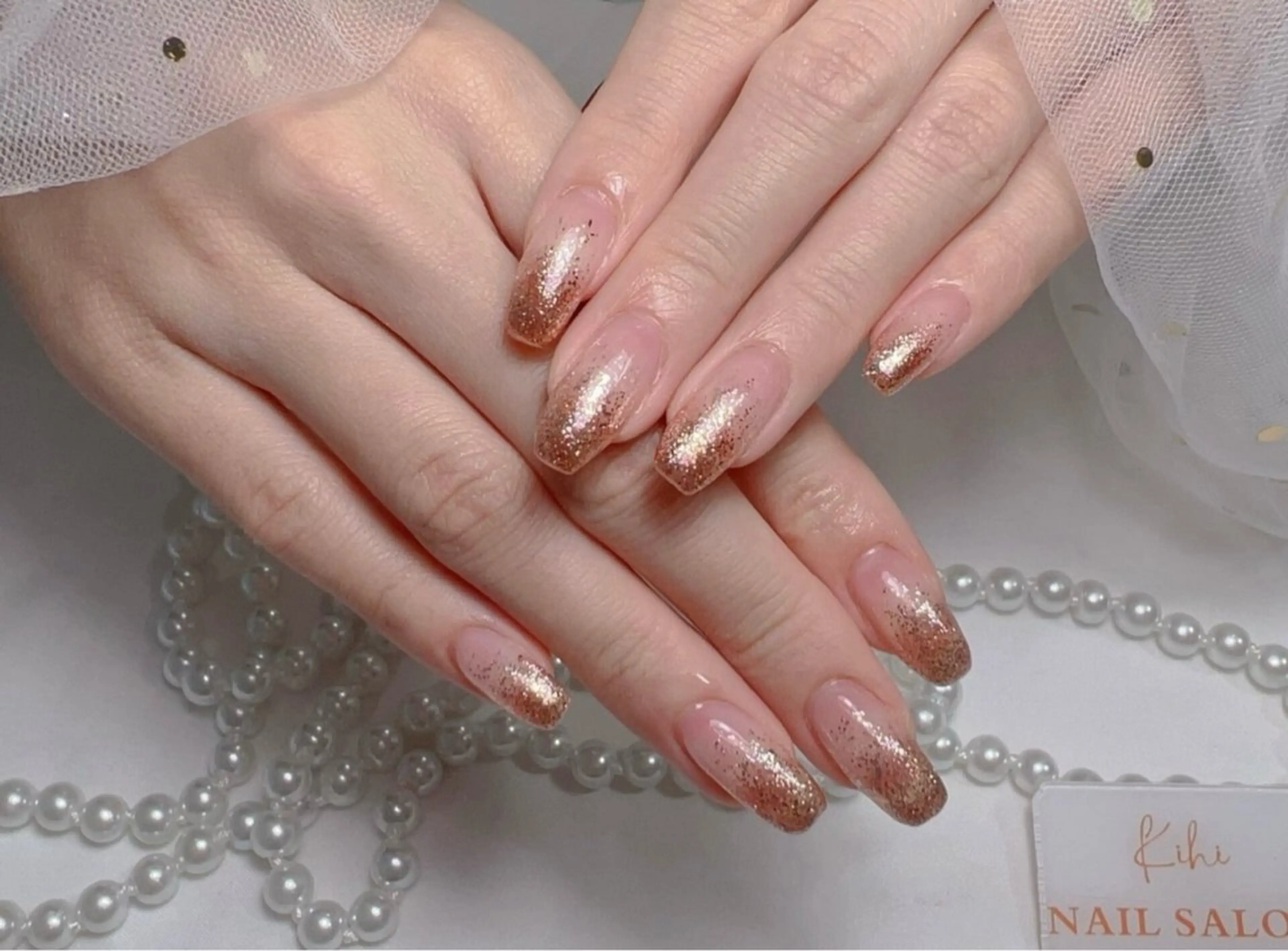 ネイル フレンチネイル ジェルネイル グラデーション キラキラネイル 韓国ネイル ハンドネイル 清水 ユナのネイルデザイン