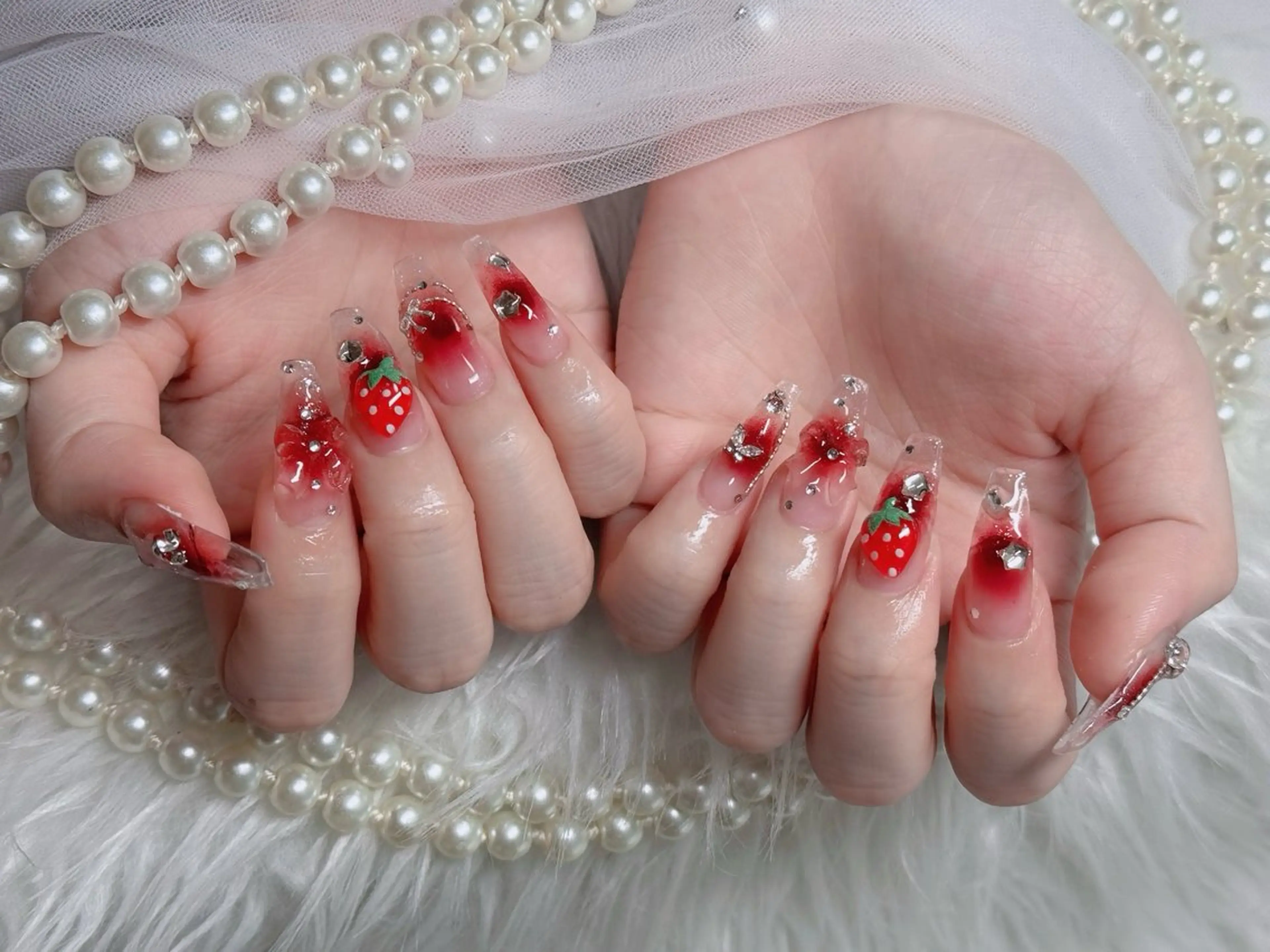 ネイル アートネイル ボルドー フレンチネイル ジェルネイル 氷ネイル・うるうるネイル ハンドネイル H.baby Nail Salonのネイルデザイン