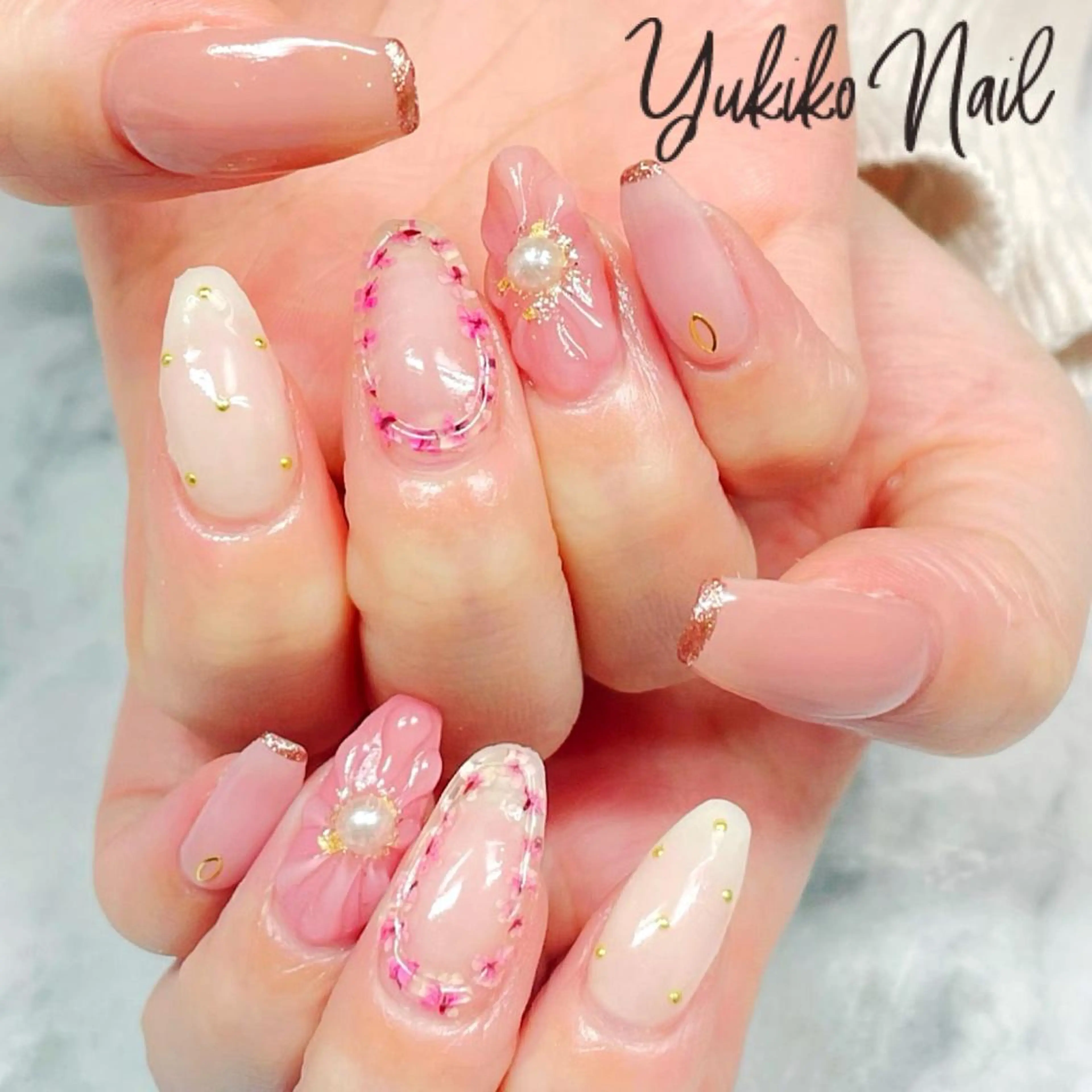 ネイル アートネイル 桜ネイル フラワーネイル ピンク ぷっくりネイル ユキコ ネイルのネイルデザイン