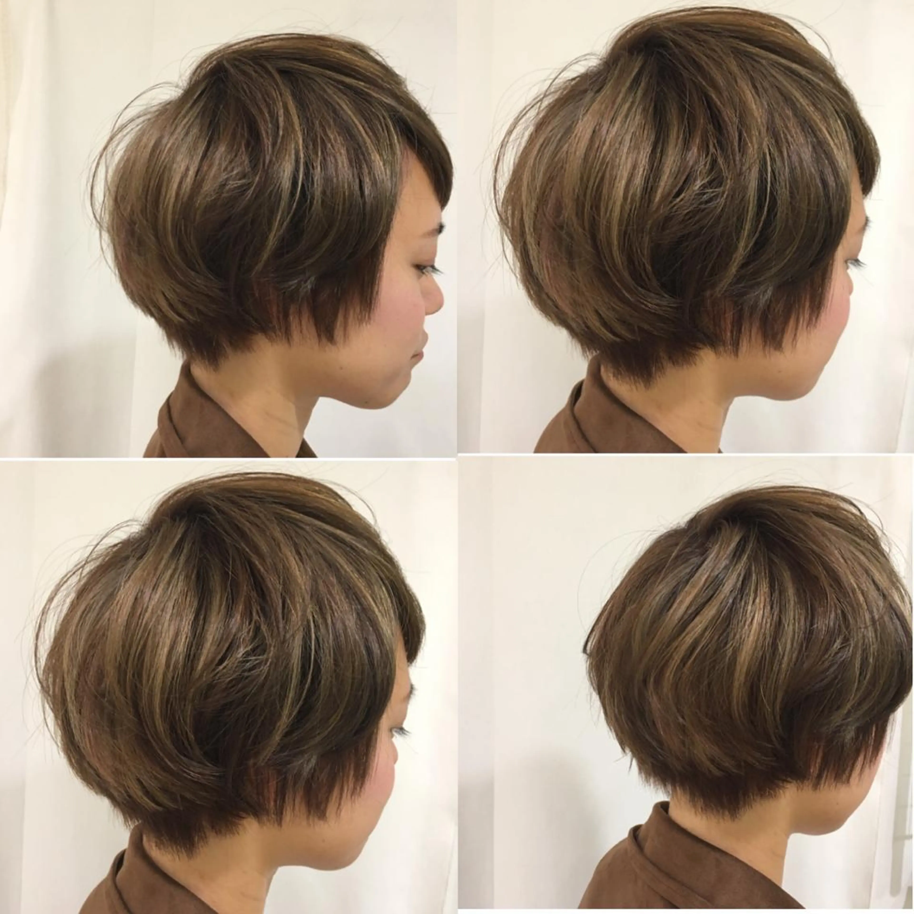 ショート カラー パーマ ヘアアレンジ ハイライトカラー ハイライト きむえり/髪質改善 /うねり広がり改善のヘアスタイル