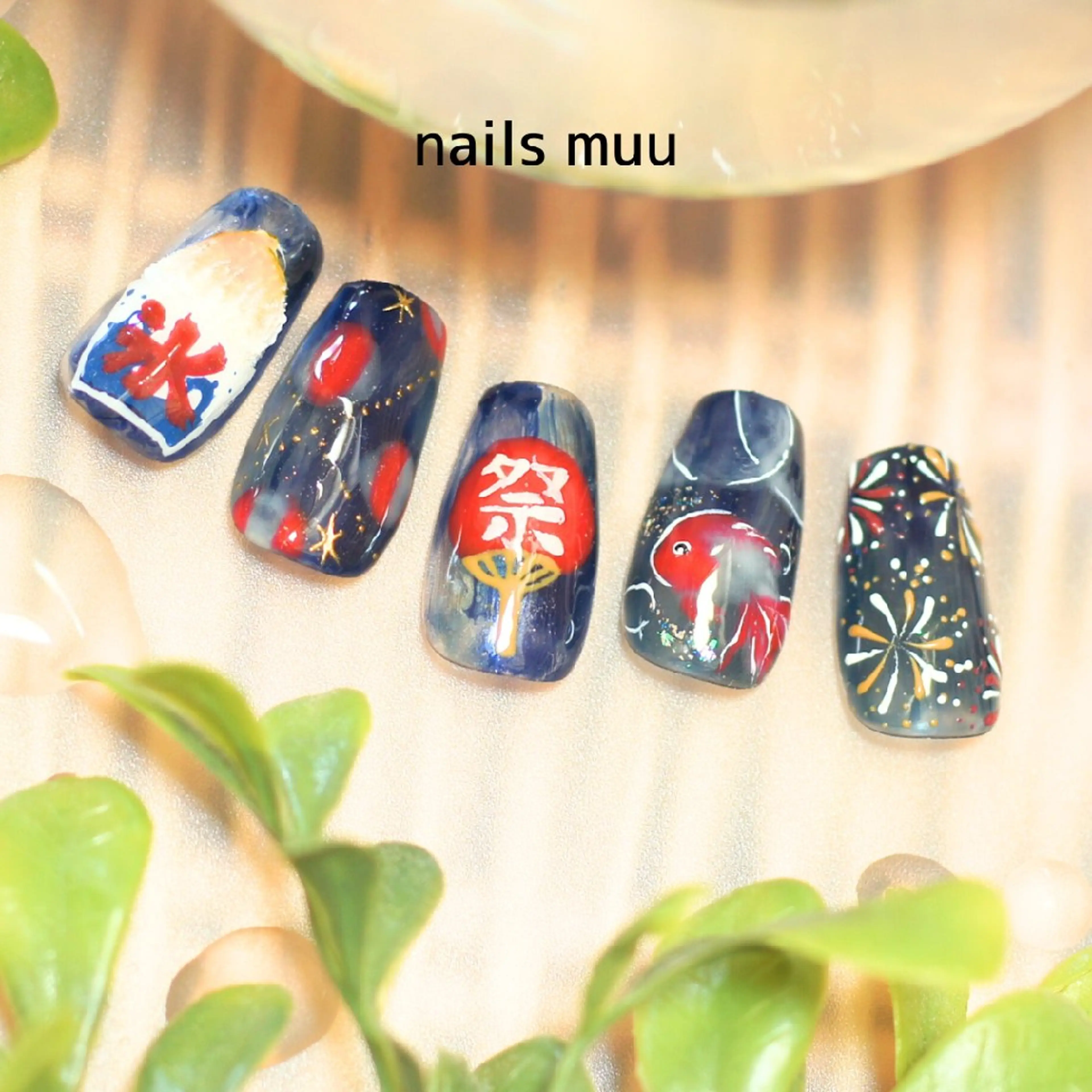 ネイル ブルー 氷ネイル・うるうるネイル 春ネイル 夏ネイル ハンドネイル nails muu まゆのネイルデザイン