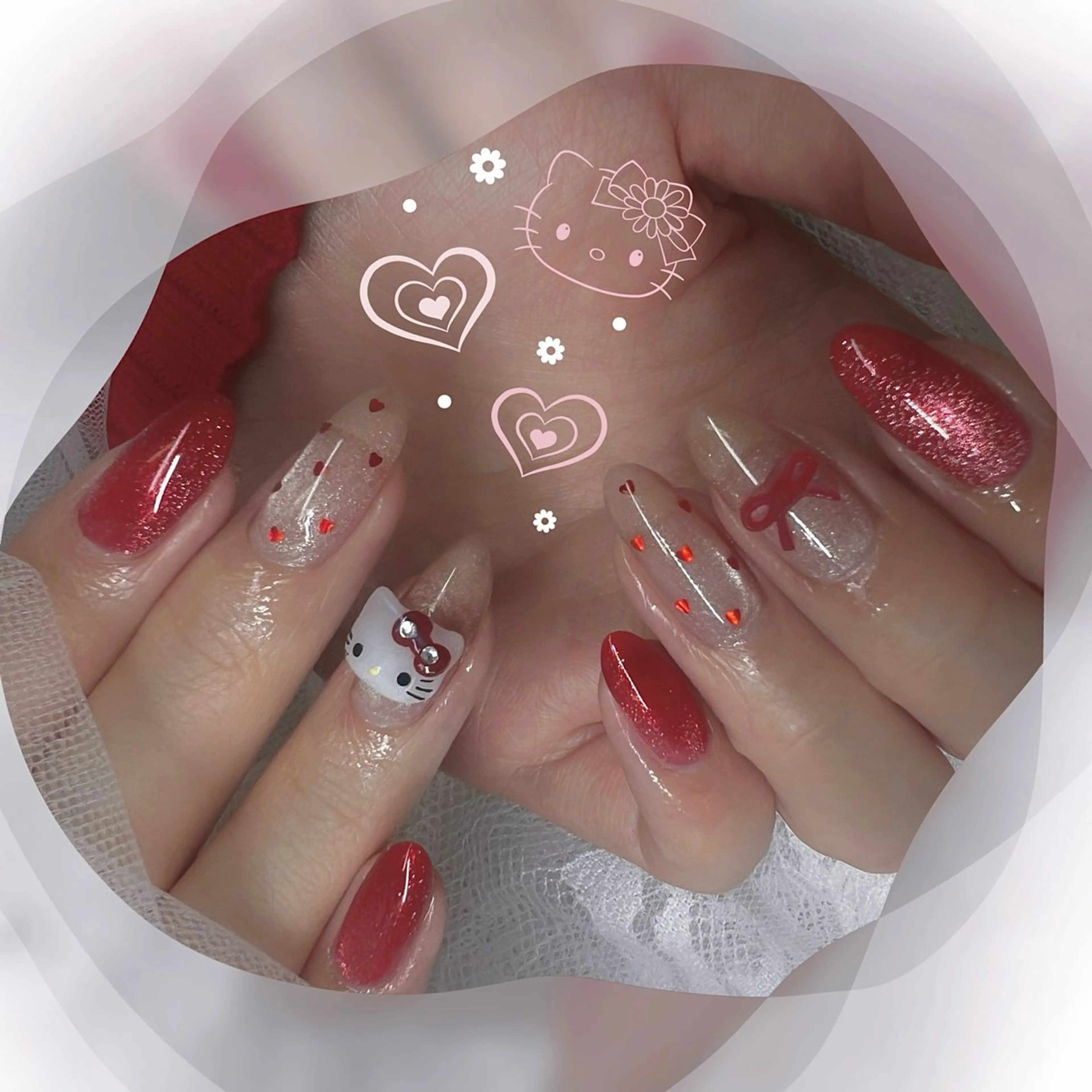 ネイル チークネイル フレンチネイル ガーリー ガラスフレンチ グラデーション ハンドネイル Chill Nailsalonのネイルデザイン